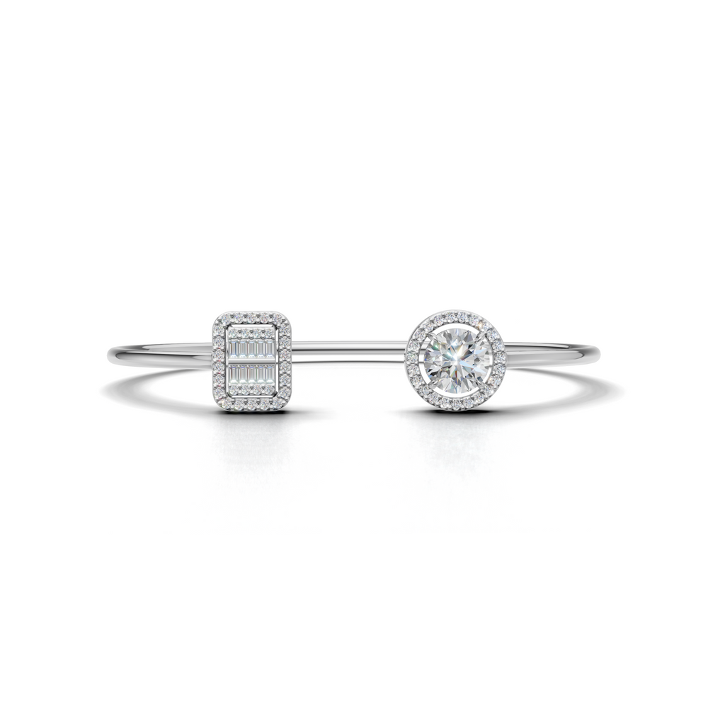 Elegant Diamond Cuff Bracelet with Baguette and Round Brilliant Cut Diamonds