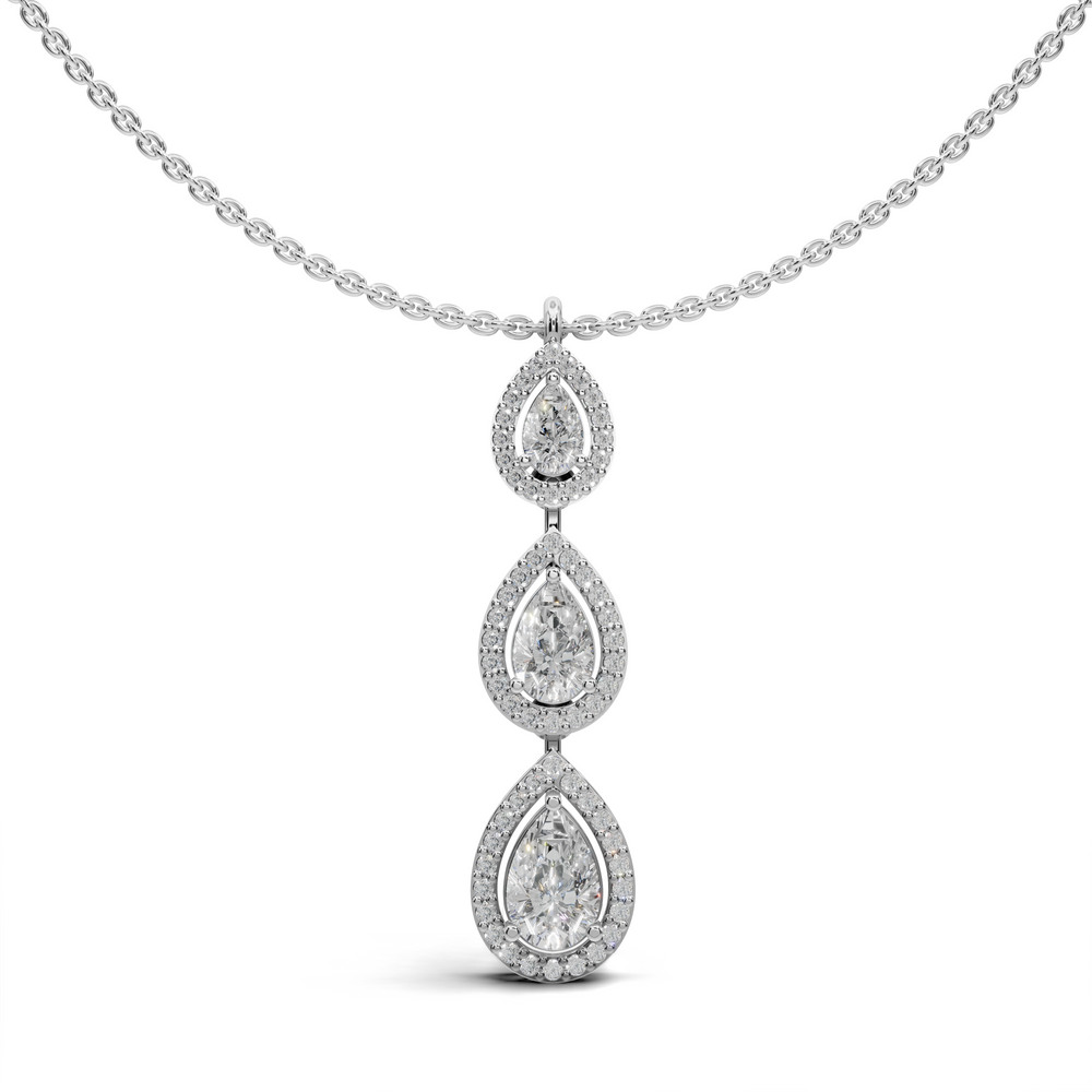 Exquisite Triple Pear Diamond Pendant Necklace