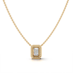 Emerald Cut Diamond Halo Pendant Necklace
