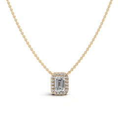 Emerald Cut Diamond Halo Pendant Necklace