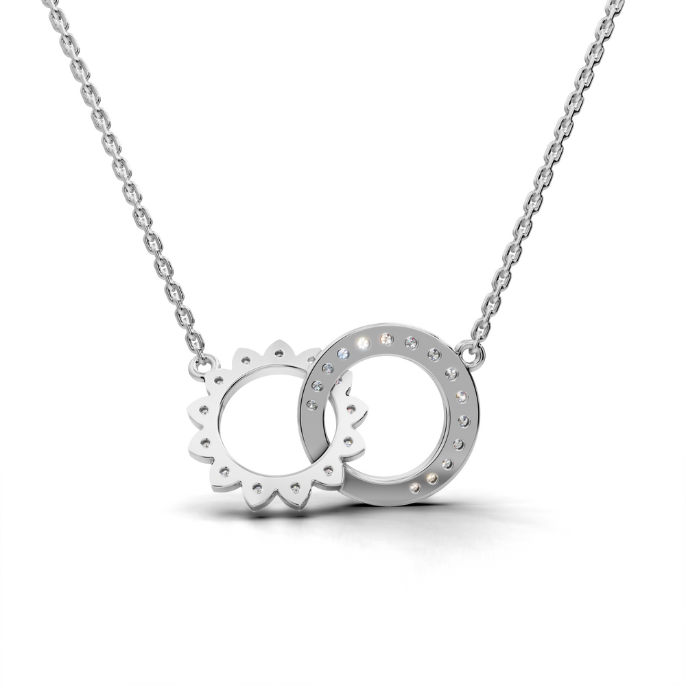 Celestial Diamond Pendant Necklace - Moon and Sun Interlocking Design