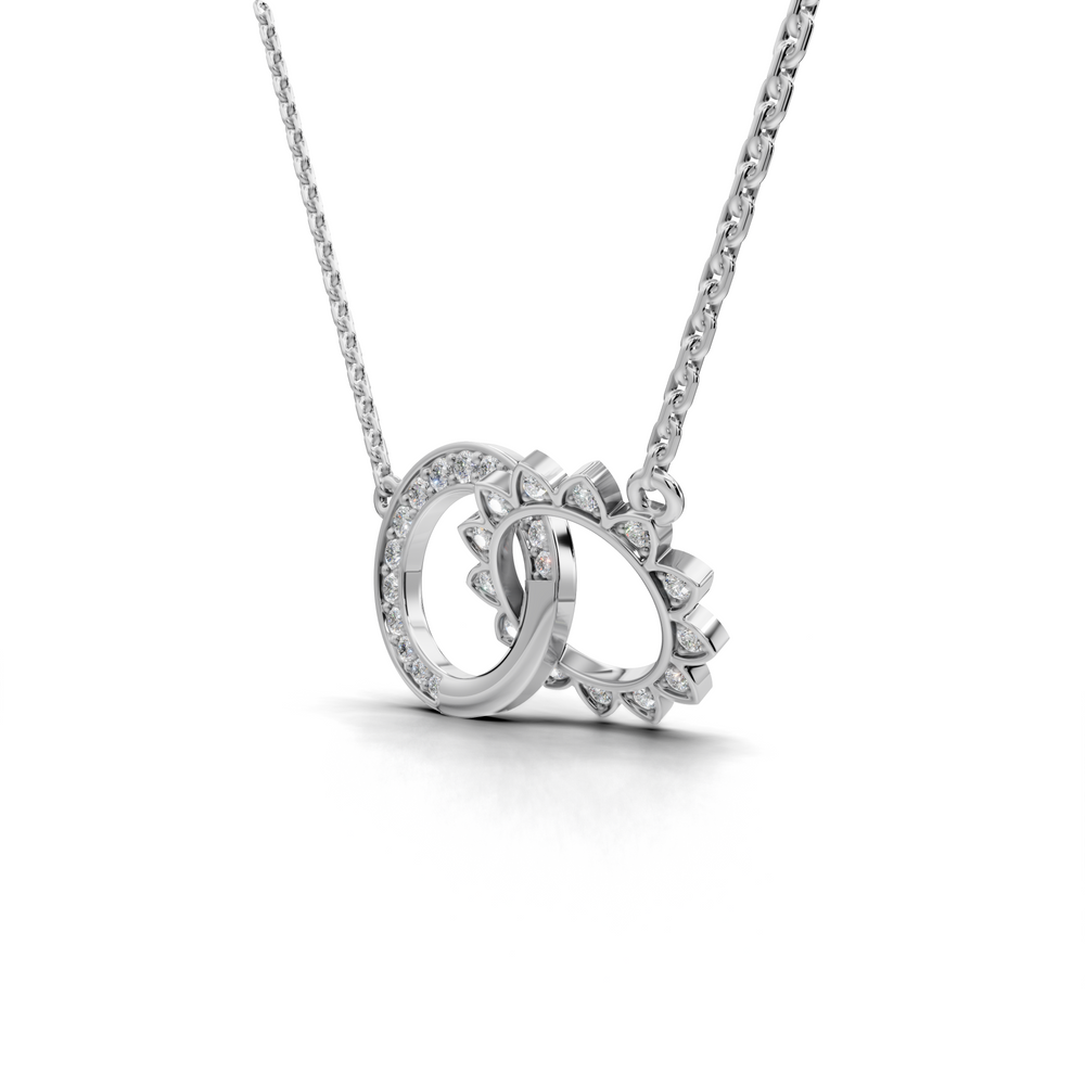 Celestial Diamond Pendant Necklace - Moon and Sun Interlocking Design