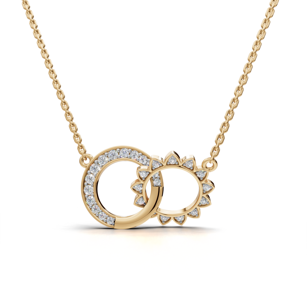 Celestial Diamond Pendant Necklace - Moon and Sun Interlocking Design