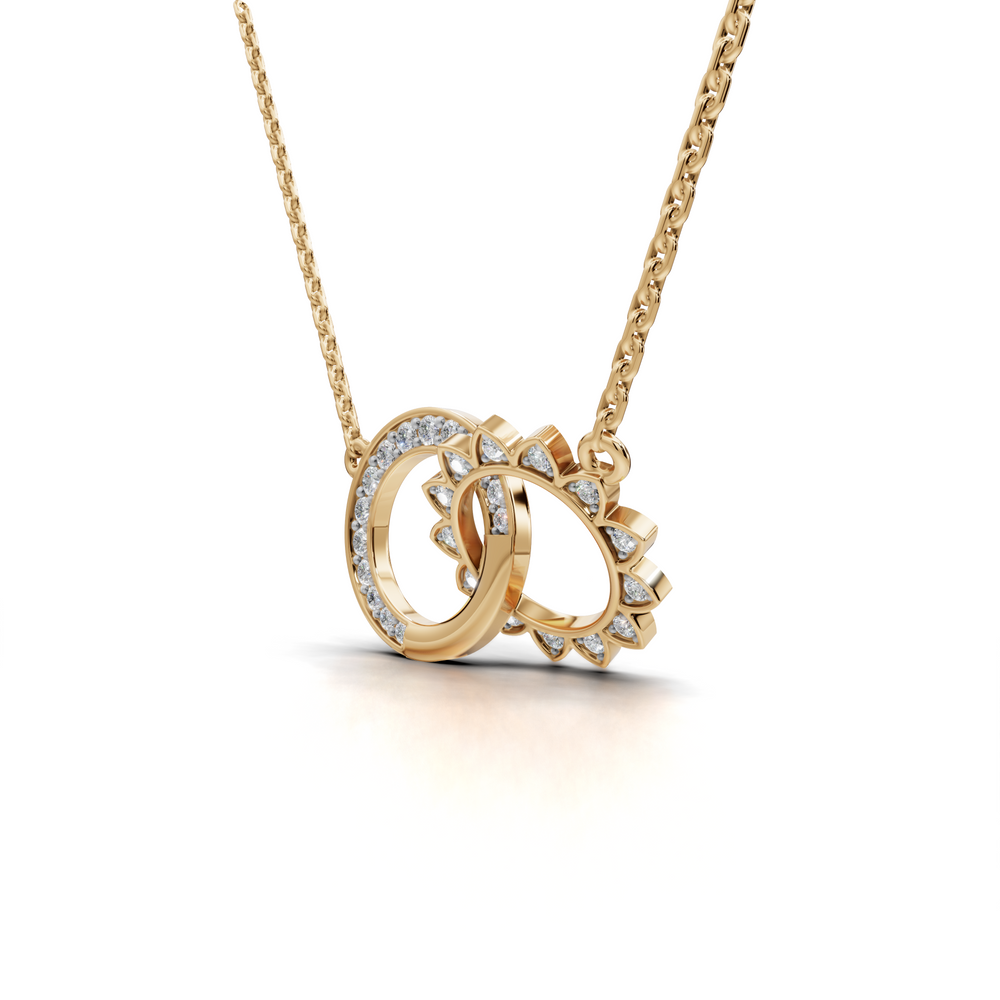 Celestial Diamond Pendant Necklace - Moon and Sun Interlocking Design