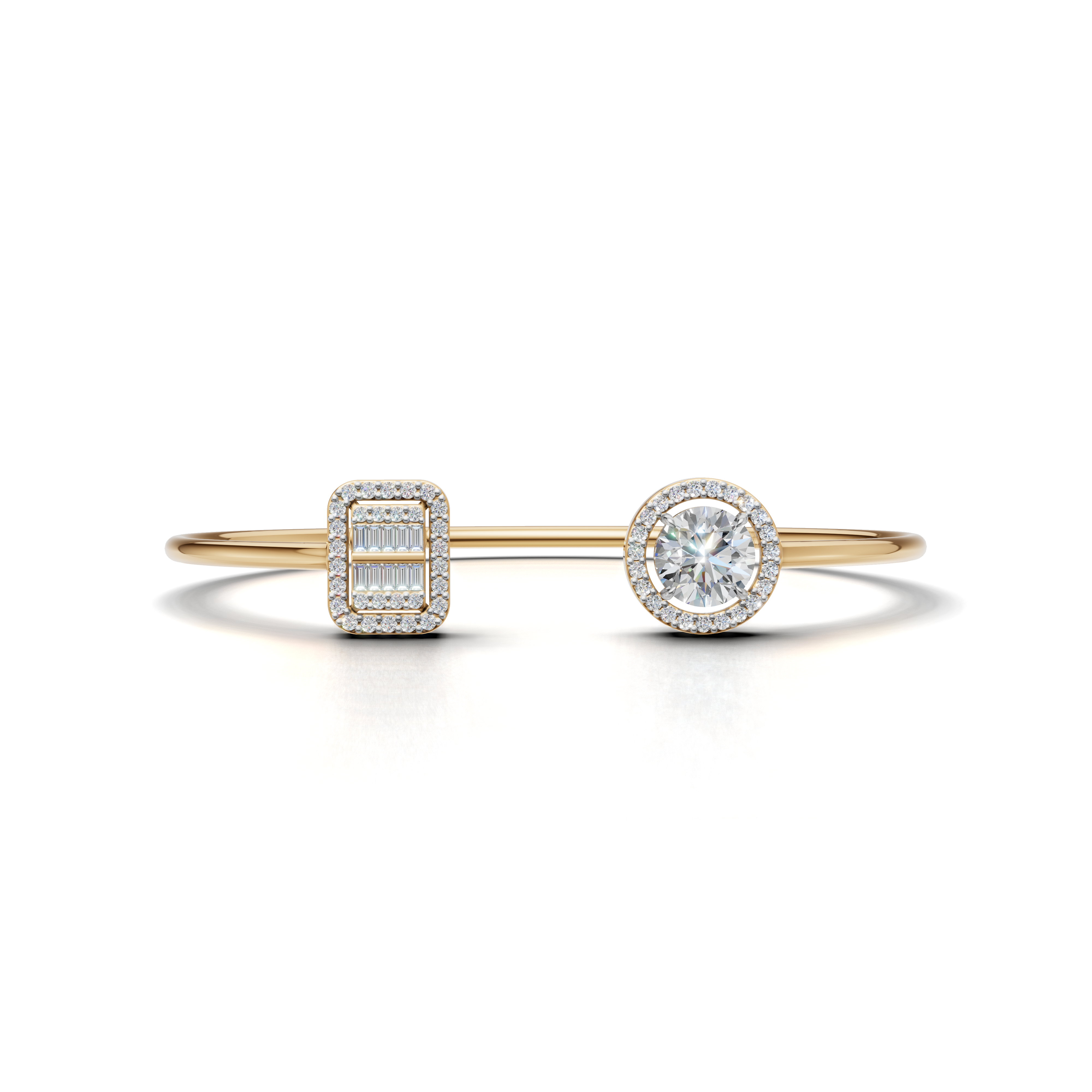 Elegant Diamond Cuff Bracelet with Baguette and Round Brilliant Cut Diamonds