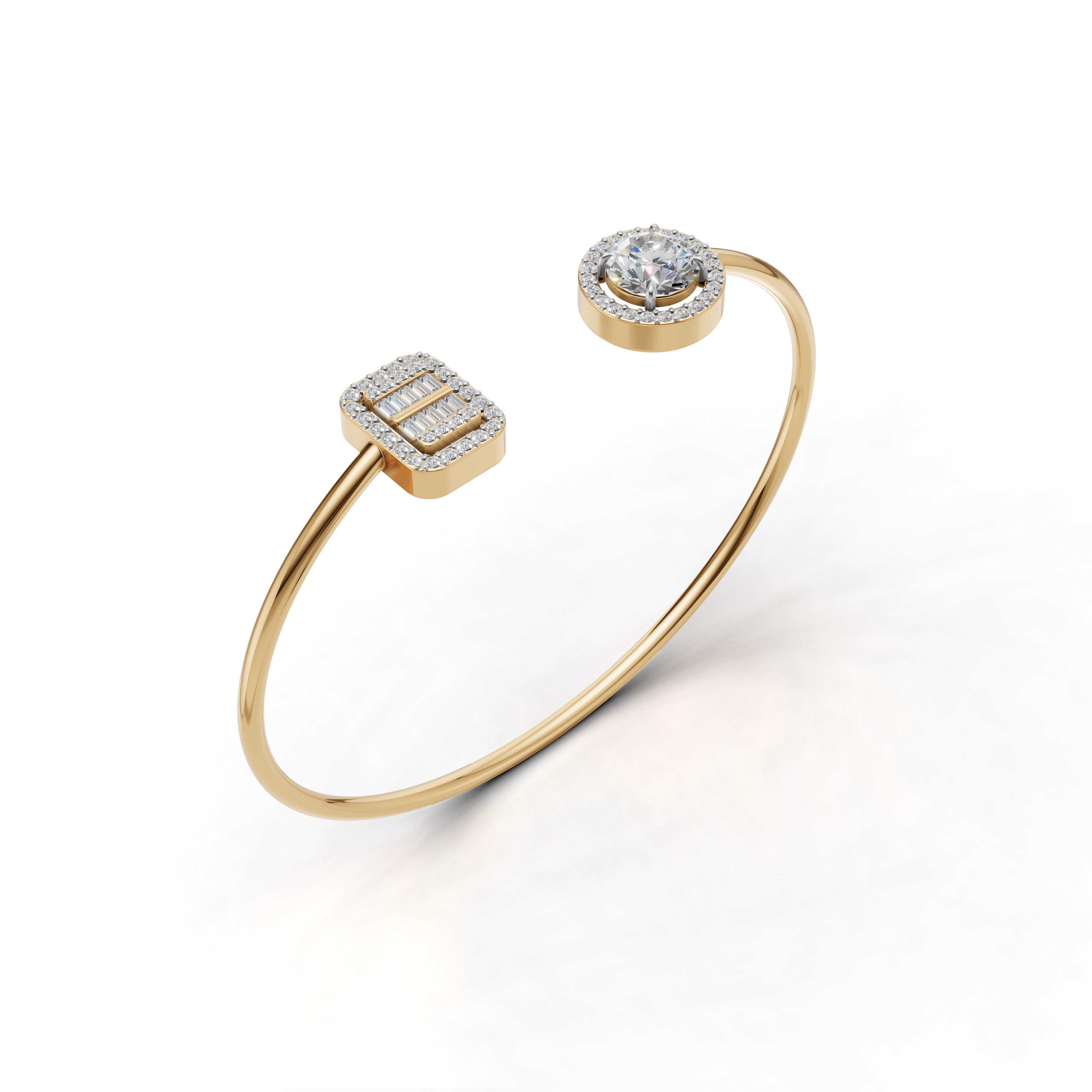 Elegant Diamond Cuff Bracelet with Baguette and Round Brilliant Cut Diamonds