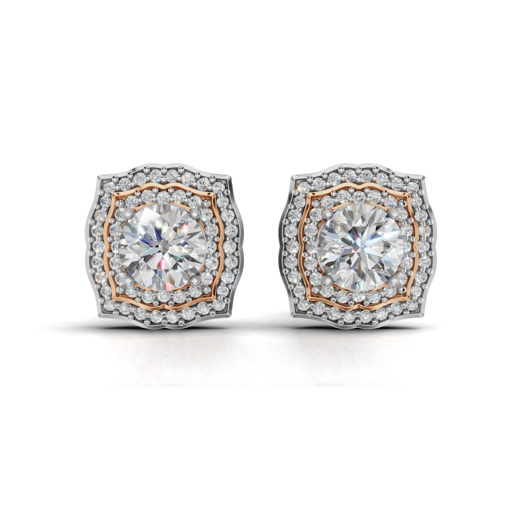 Exquisite Halo Diamond Earrings - Two-Tone Elegant Studs