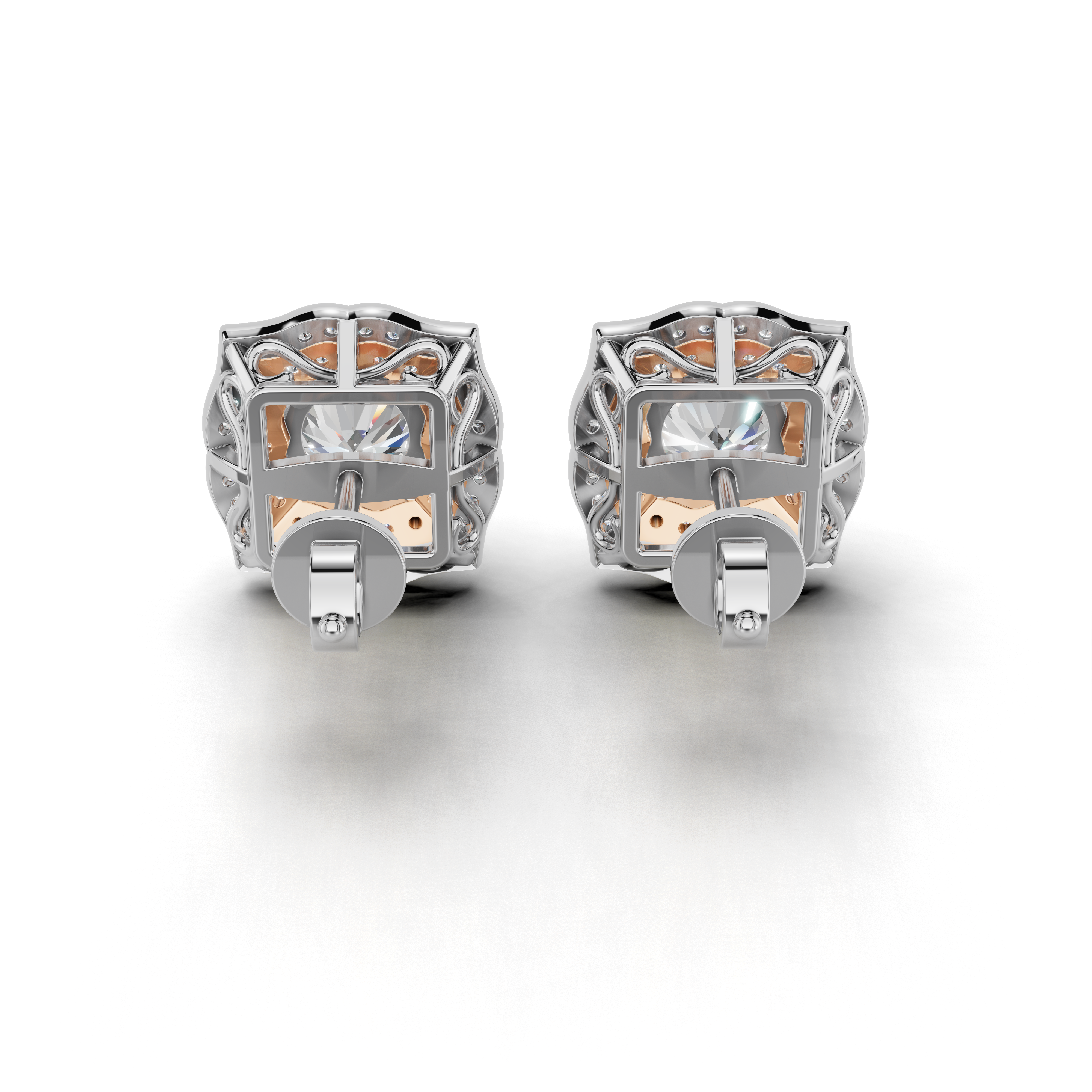 Exquisite Halo Diamond Earrings - Two-Tone Elegant Studs