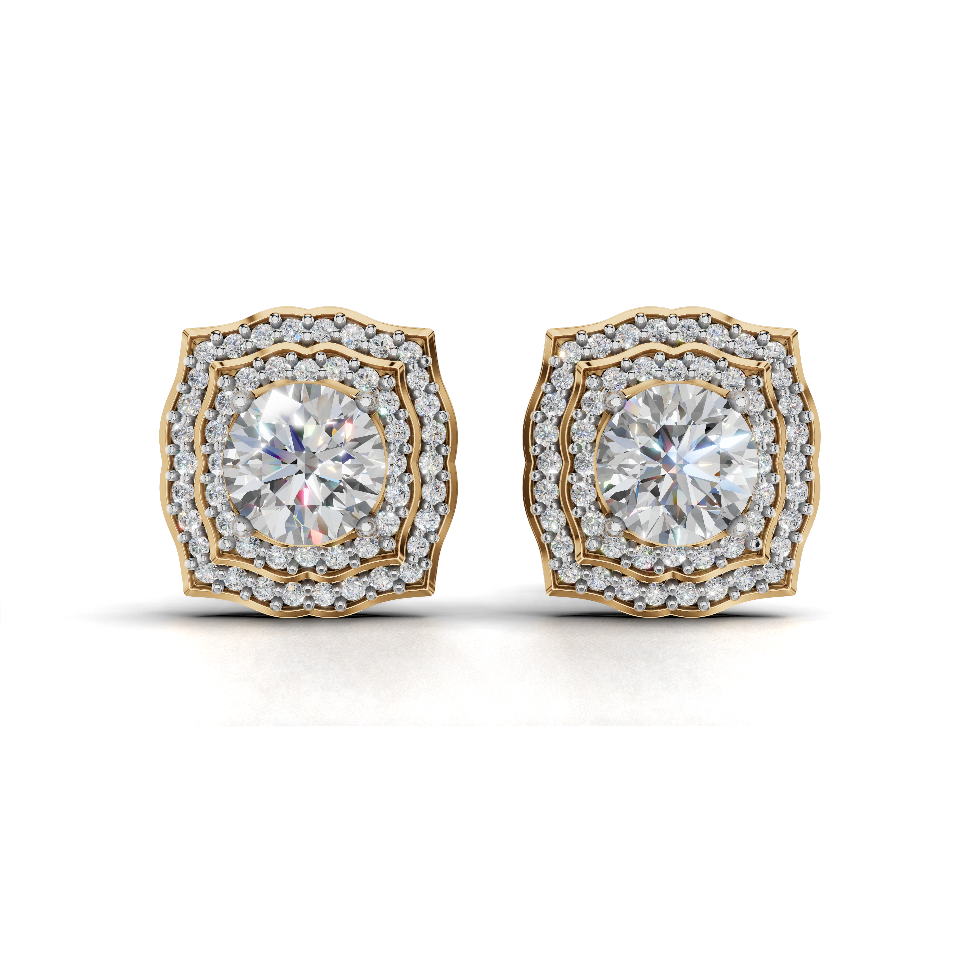 Exquisite Halo Diamond Earrings - Two-Tone Elegant Studs
