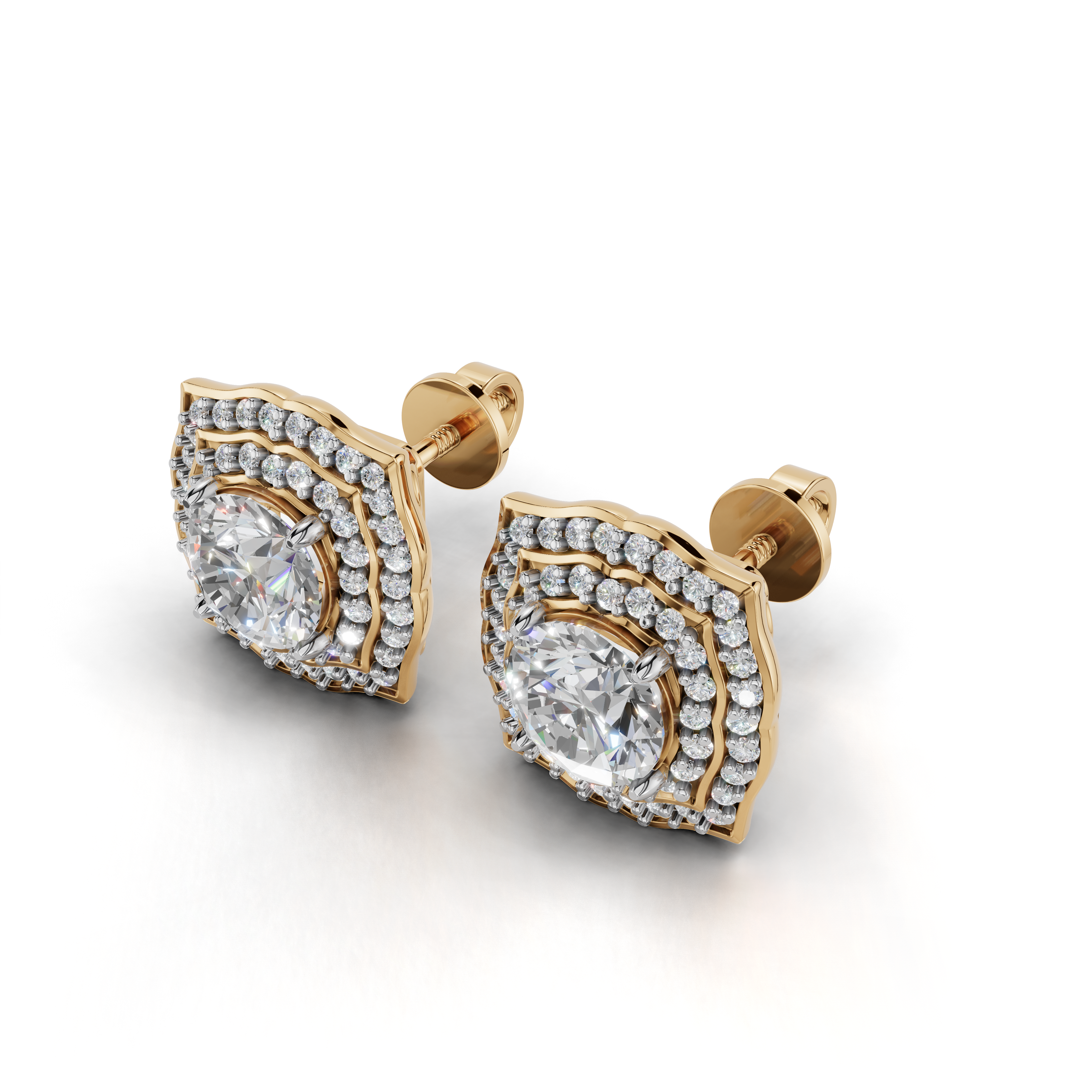 Exquisite Halo Diamond Earrings - Two-Tone Elegant Studs