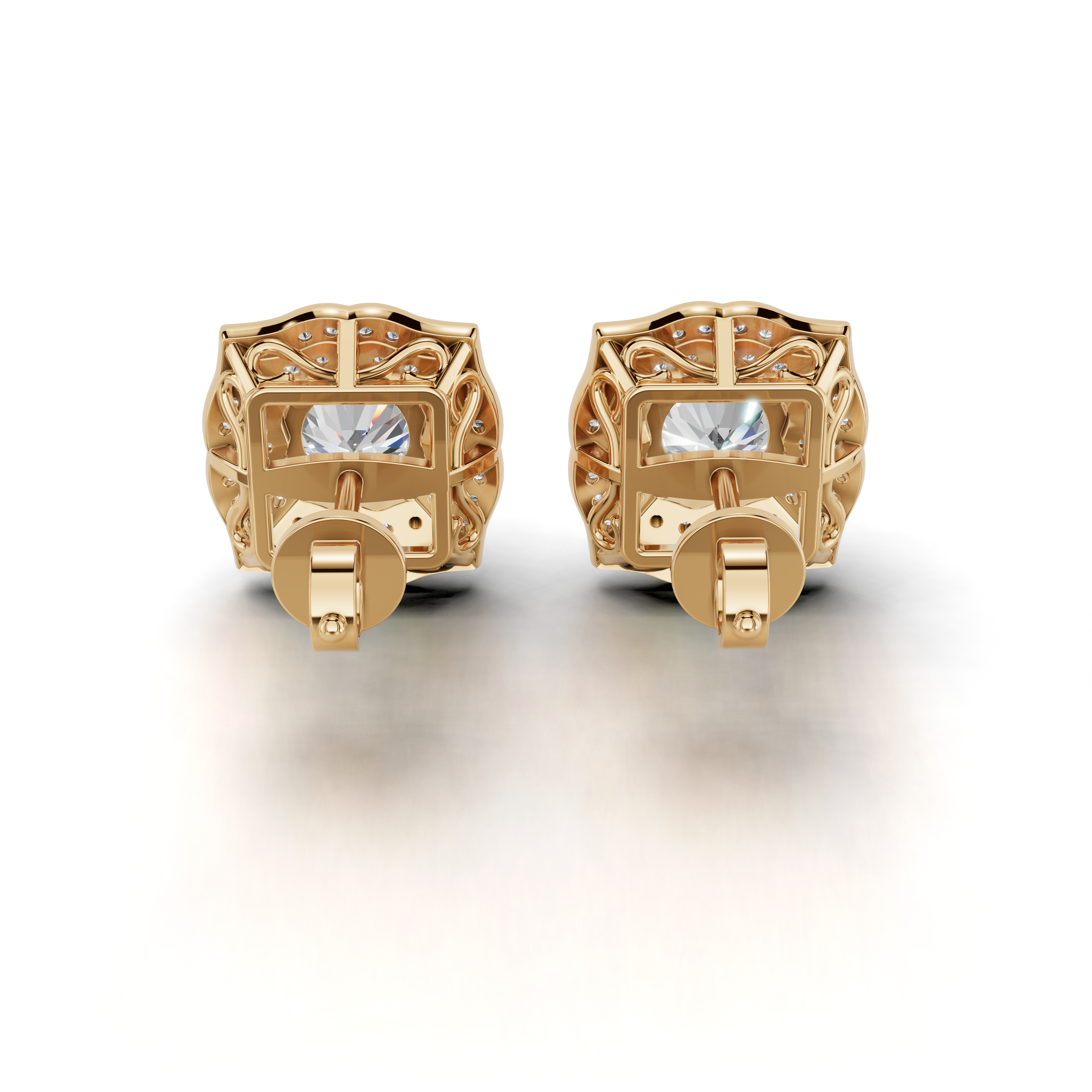 Exquisite Halo Diamond Earrings - Two-Tone Elegant Studs