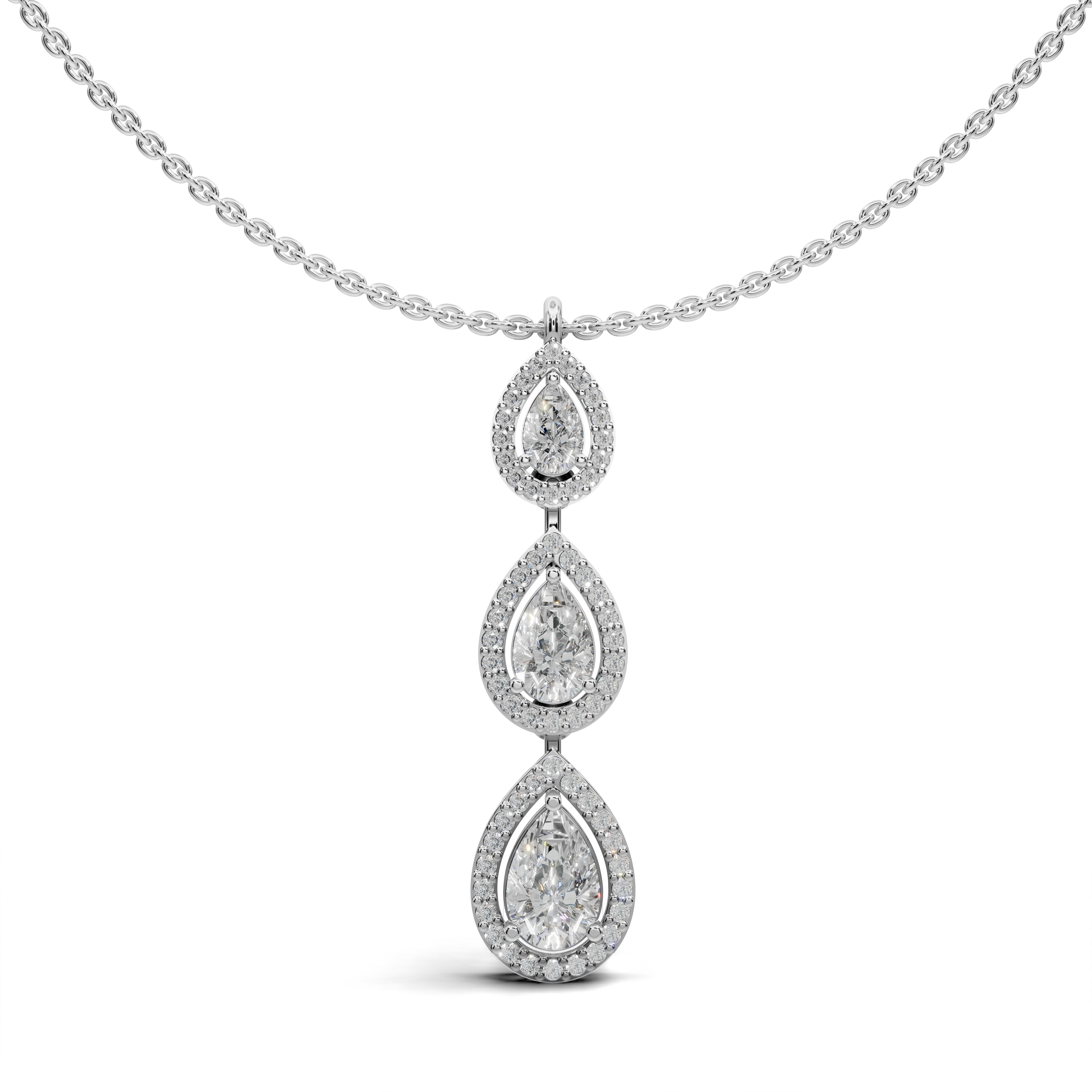 Exquisite Triple Pear Diamond Pendant Necklace
