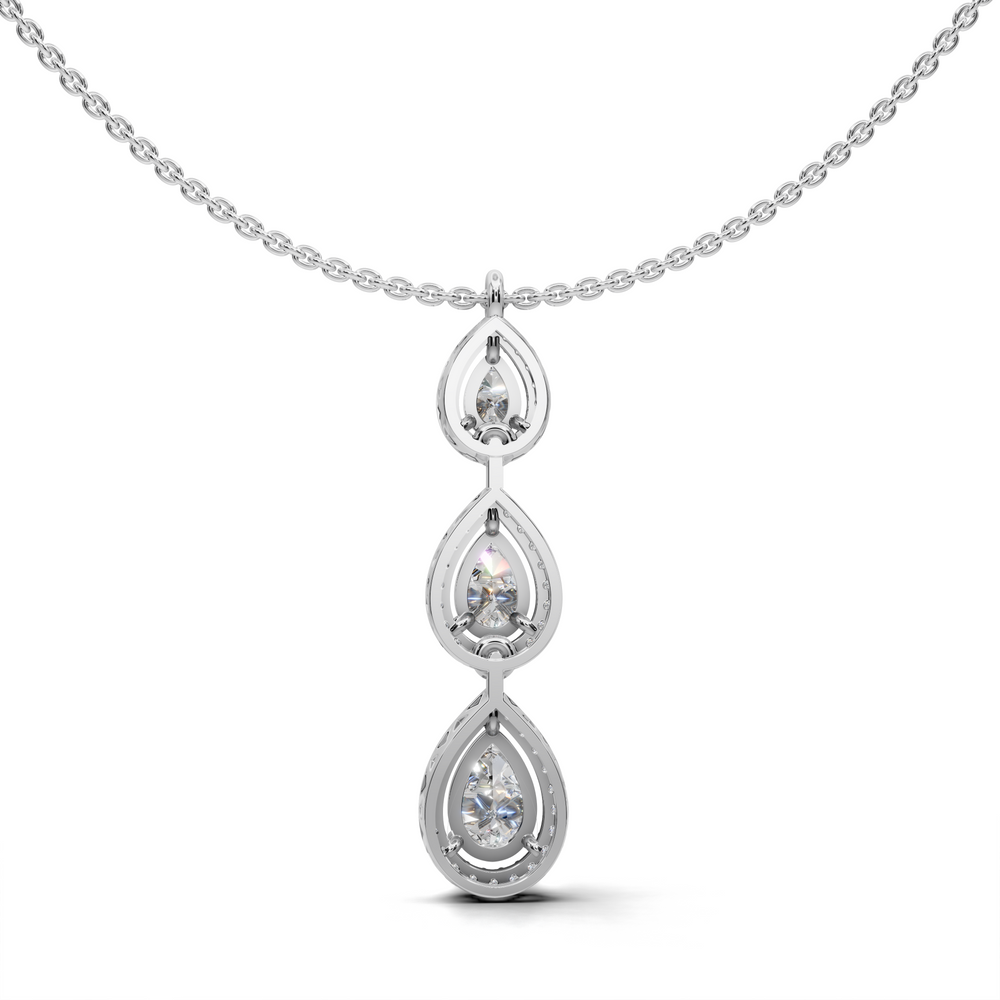 Exquisite Triple Pear Diamond Pendant Necklace