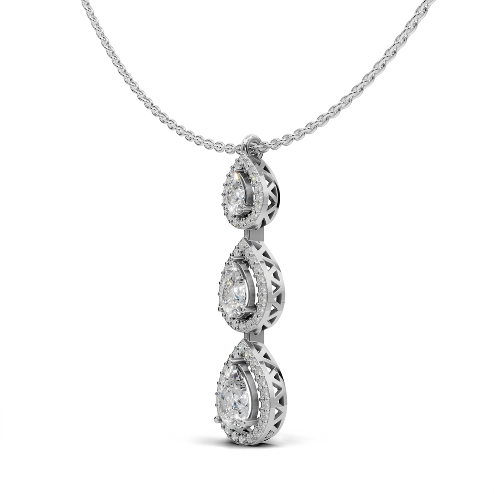 Exquisite Triple Pear Diamond Pendant Necklace