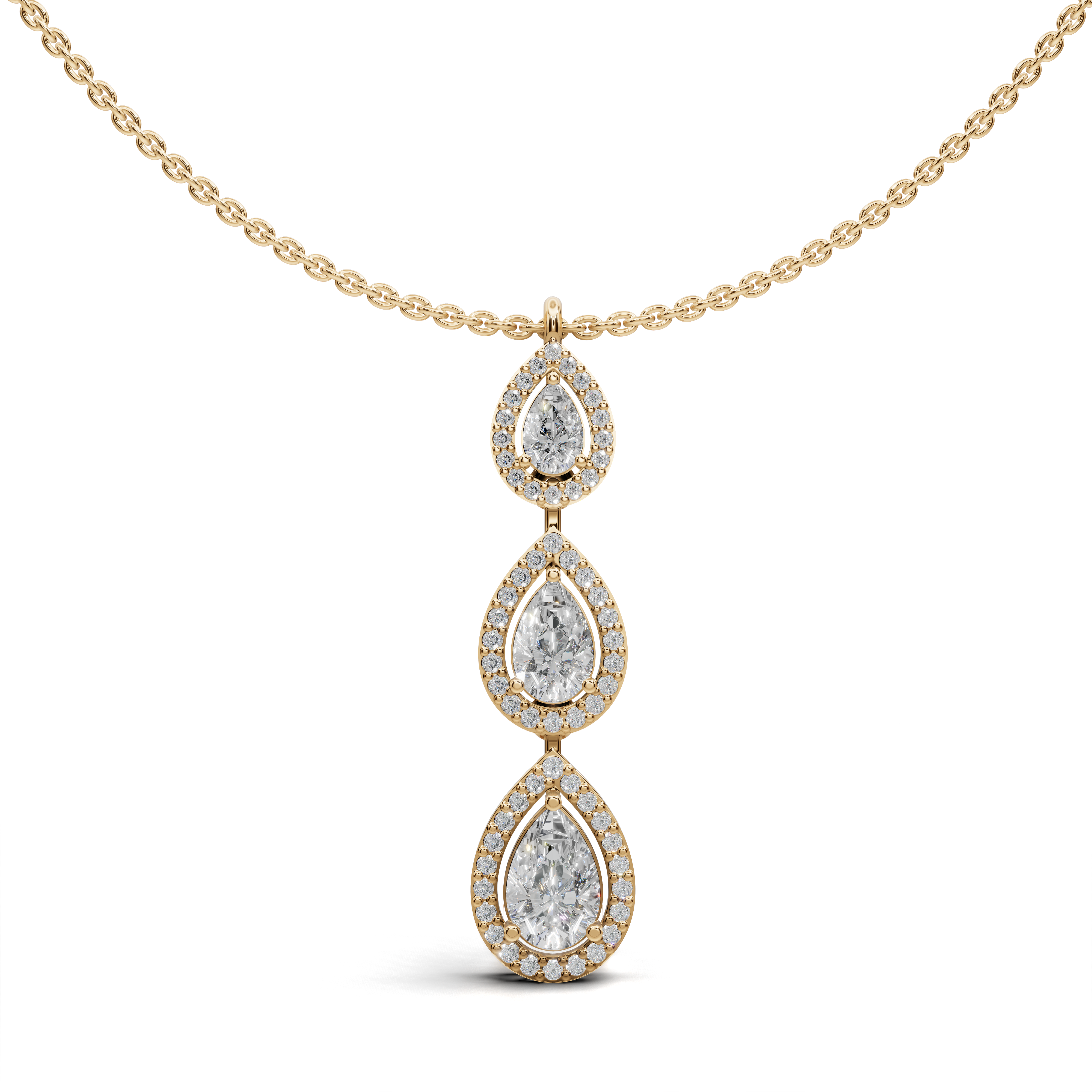 Exquisite Triple Pear Diamond Pendant Necklace