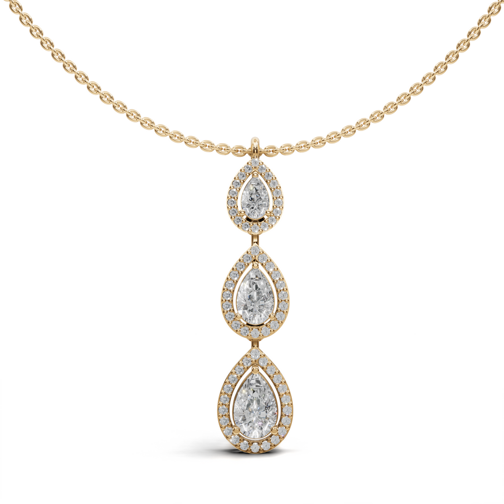 Exquisite Triple Pear Diamond Pendant Necklace