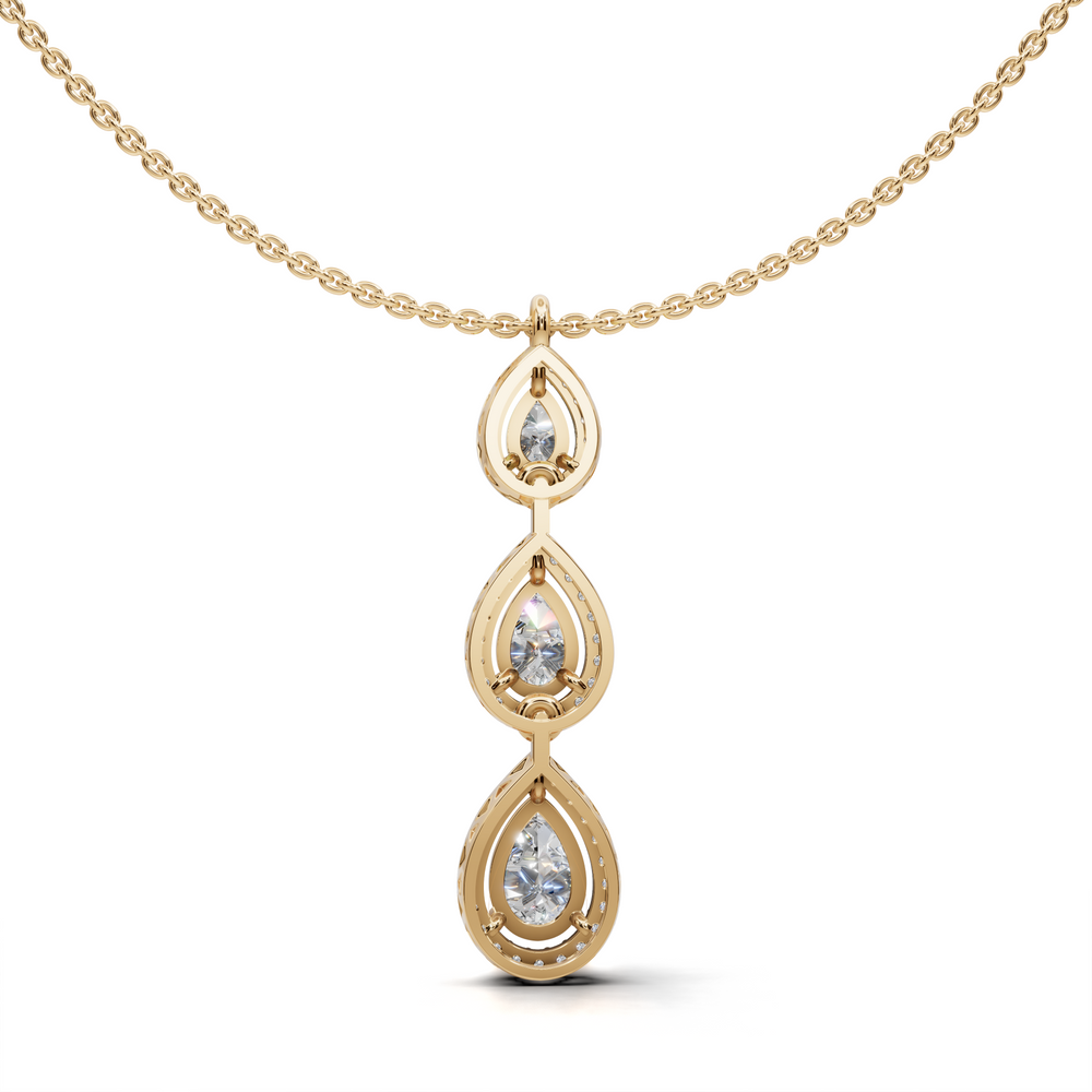 Exquisite Triple Pear Diamond Pendant Necklace