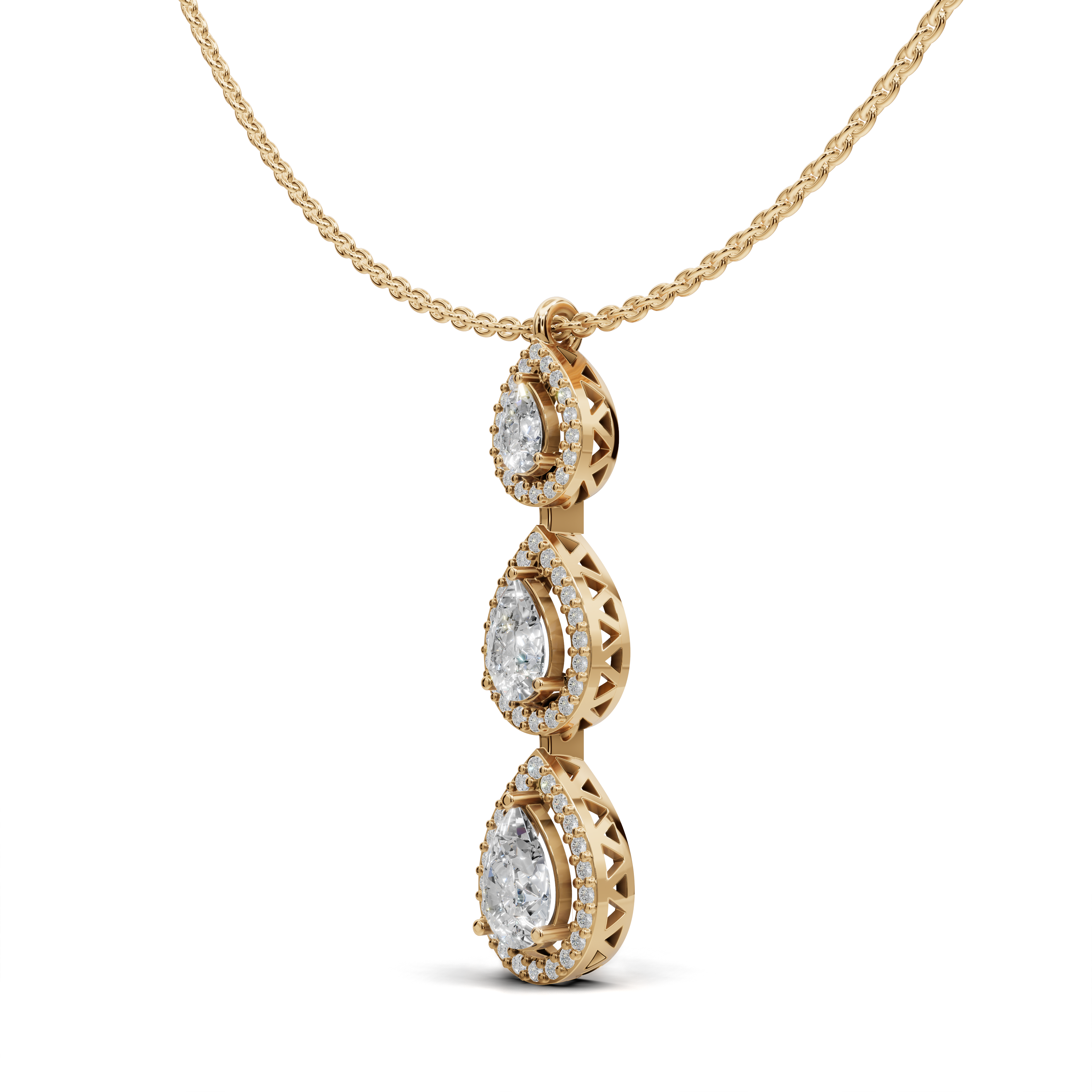 Exquisite Triple Pear Diamond Pendant Necklace