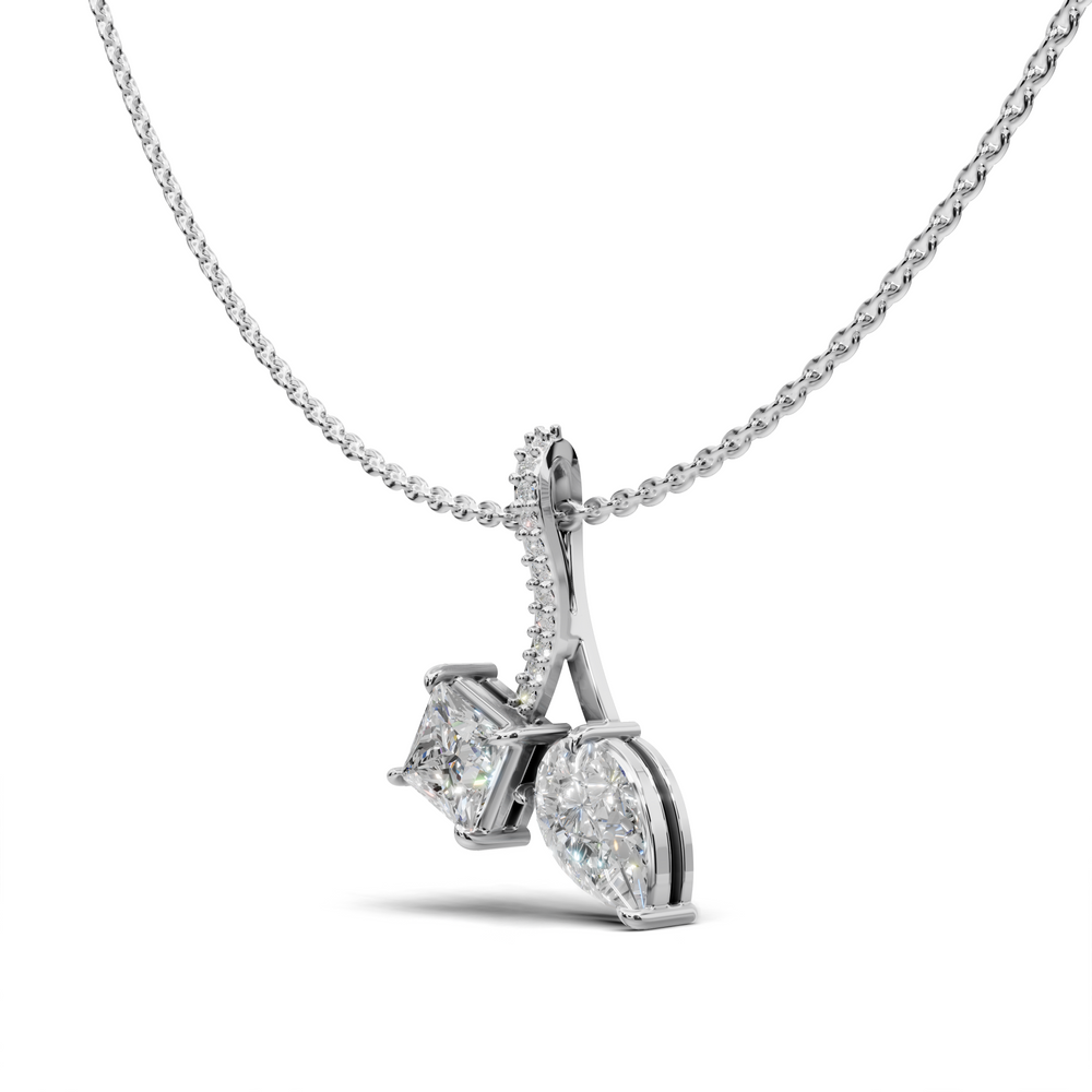 Princess-Cut and Pear-Shaped Diamond Pendant Necklace