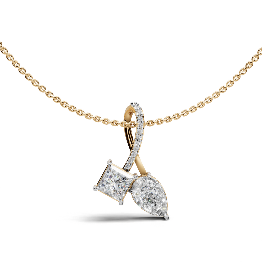 Princess-Cut and Pear-Shaped Diamond Pendant Necklace