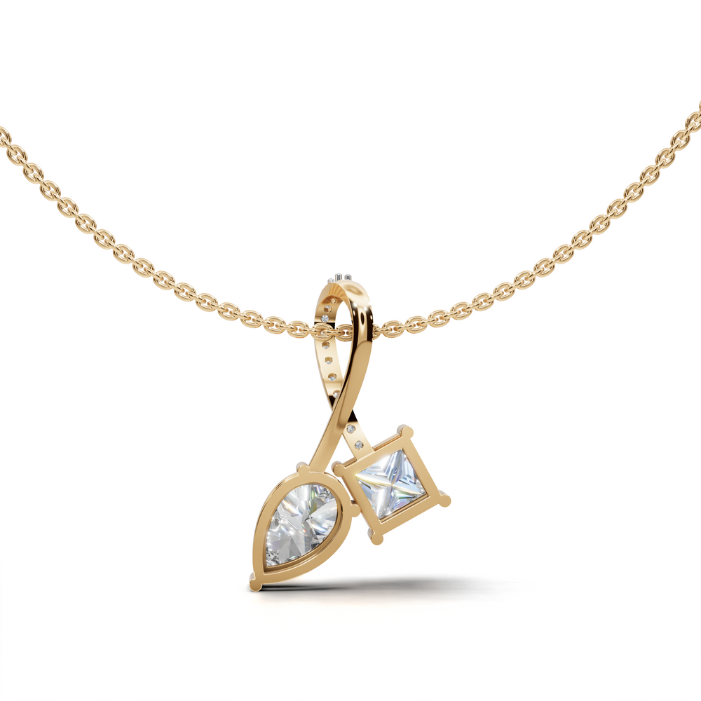 Princess-Cut and Pear-Shaped Diamond Pendant Necklace