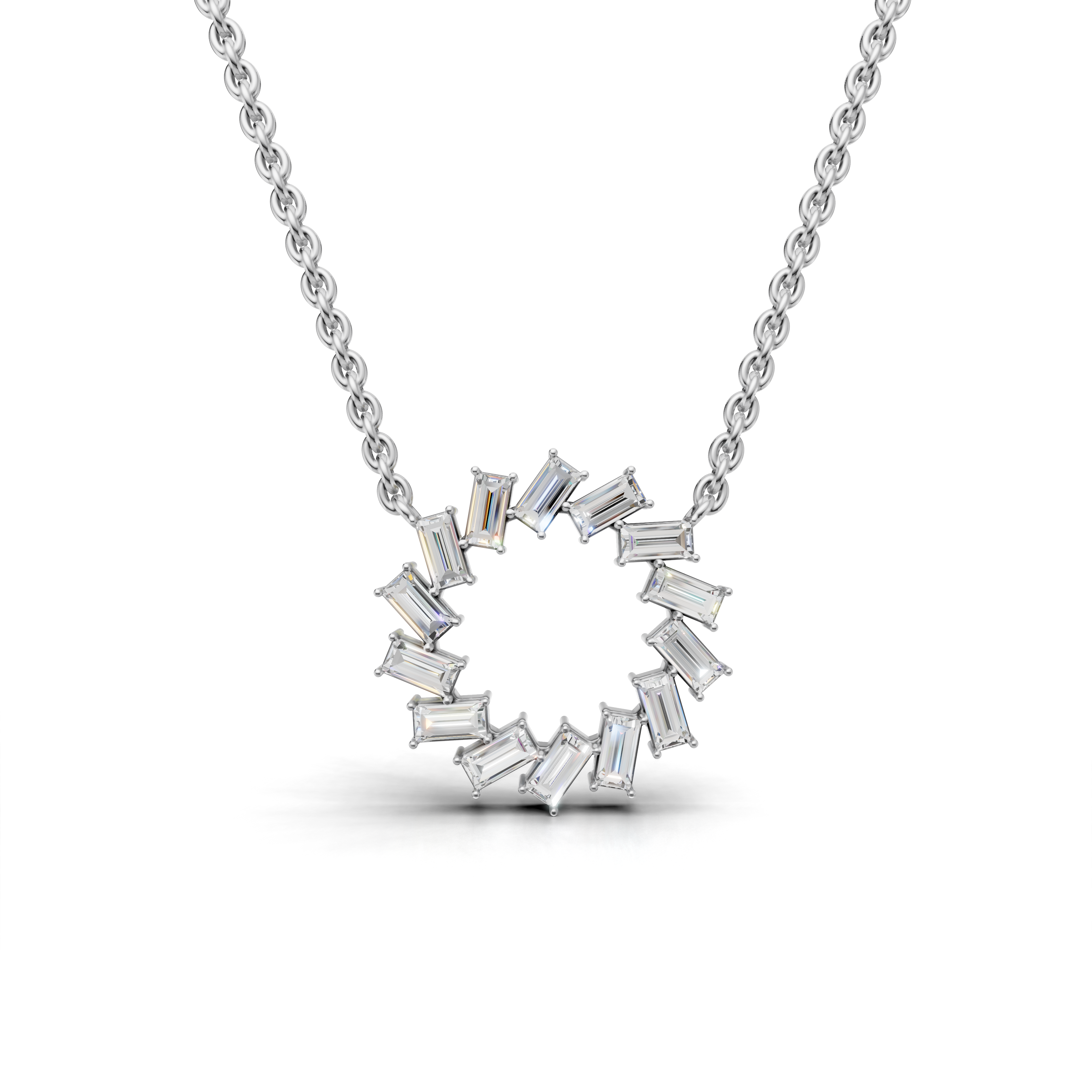 Dazzling Baguette Diamond Circle Pendant Necklace