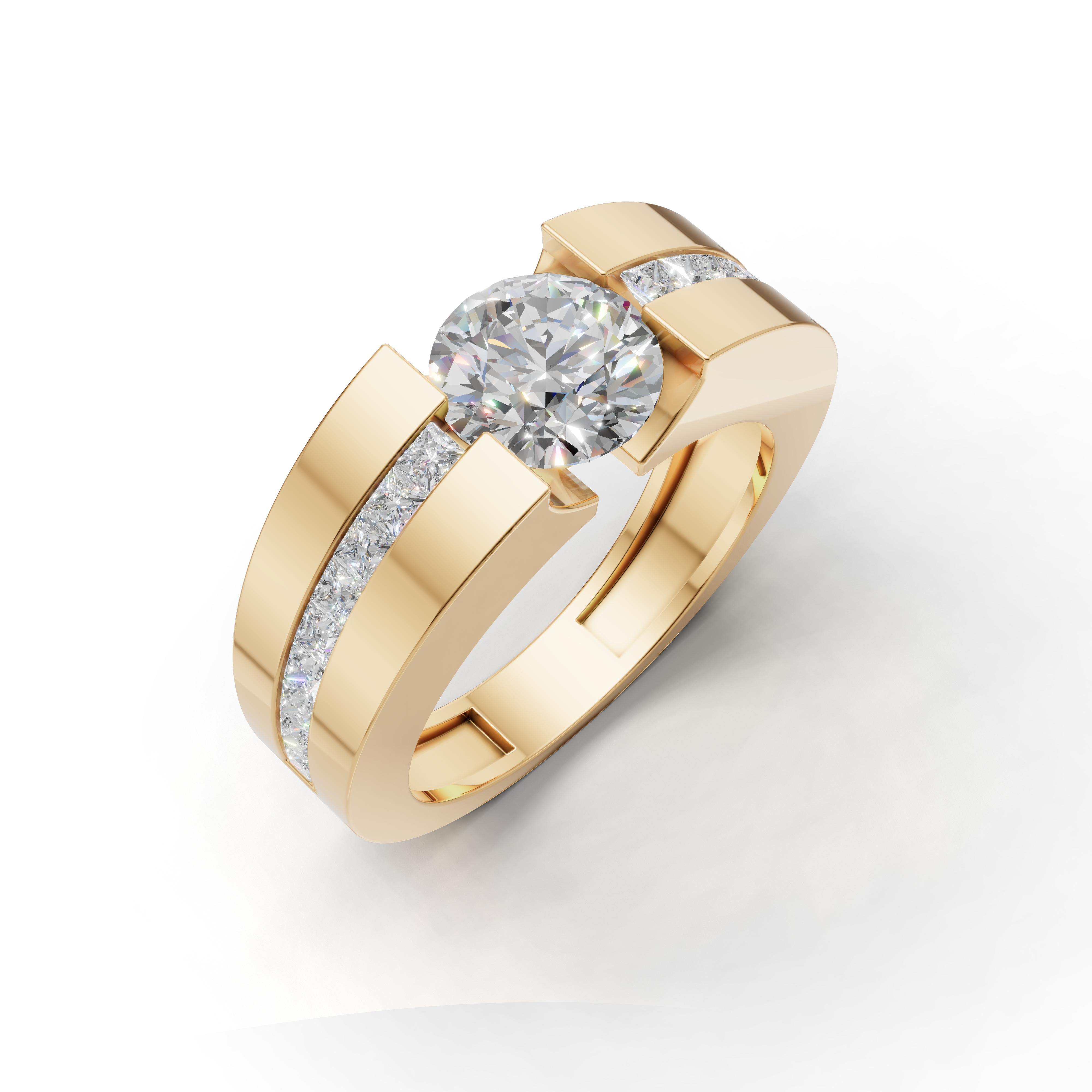 Round Brilliant LGD Geometric Engagement Ring with Bold Wide-Band Design – HWGR-0197