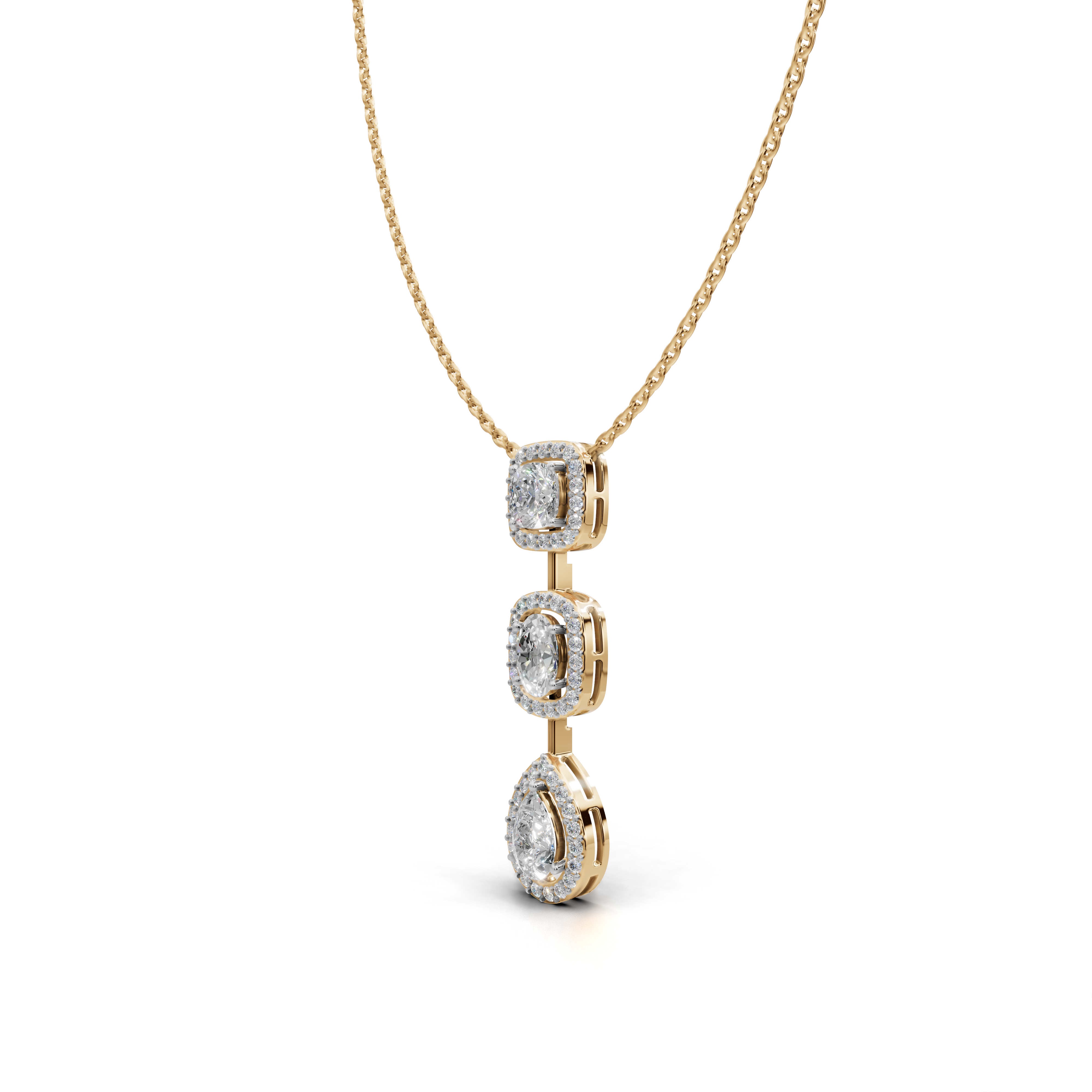 Teardrop LGD Pendant Necklace with Square, Cushion & Pear-Shaped Diamond Arrangement – LWPD-0322