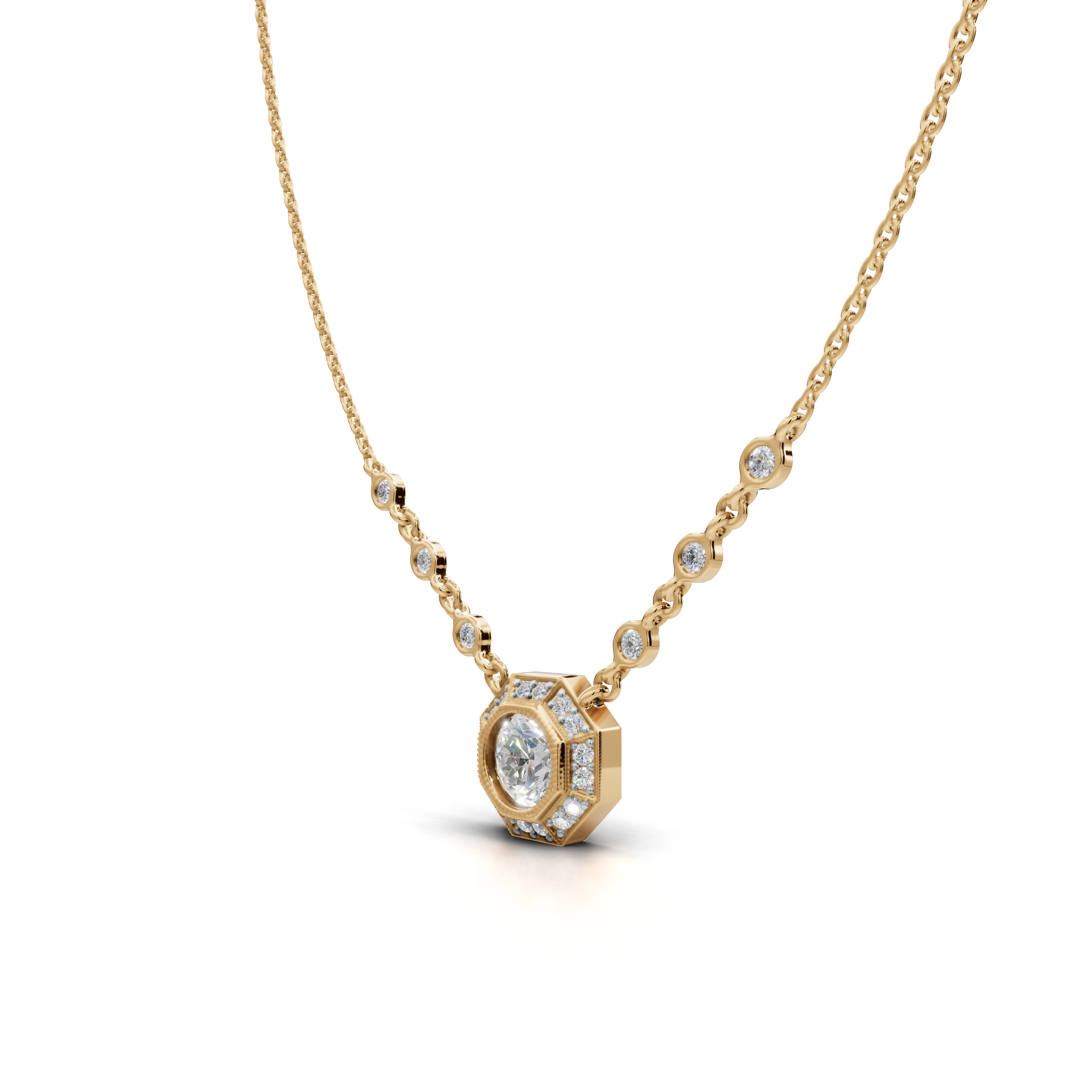 Octagon Diamond Pendant Necklace - LWPD-0234A