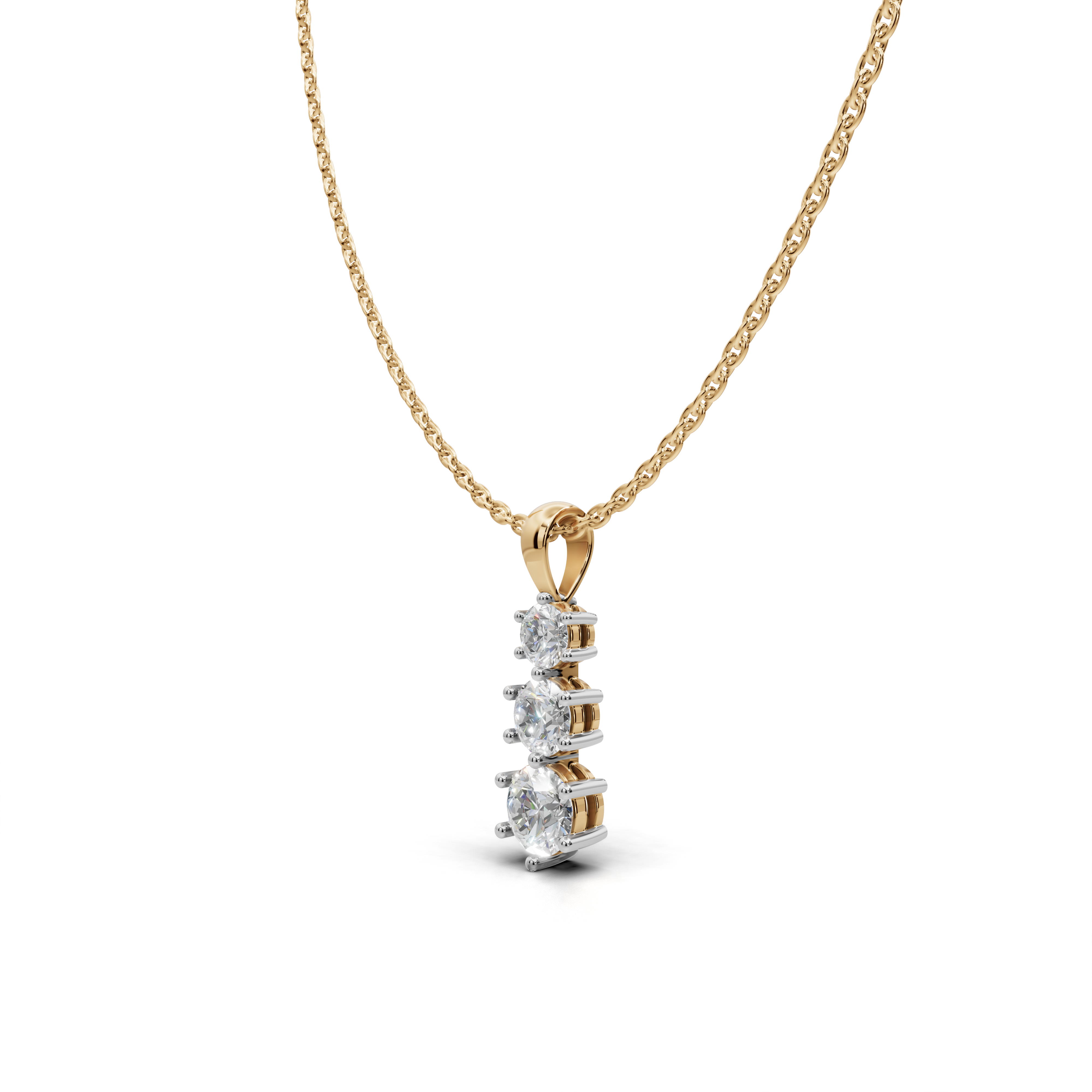 Three Round LGD Vertical Trilogy Pendant Necklace with Linear Arrangement – LWPD-0318