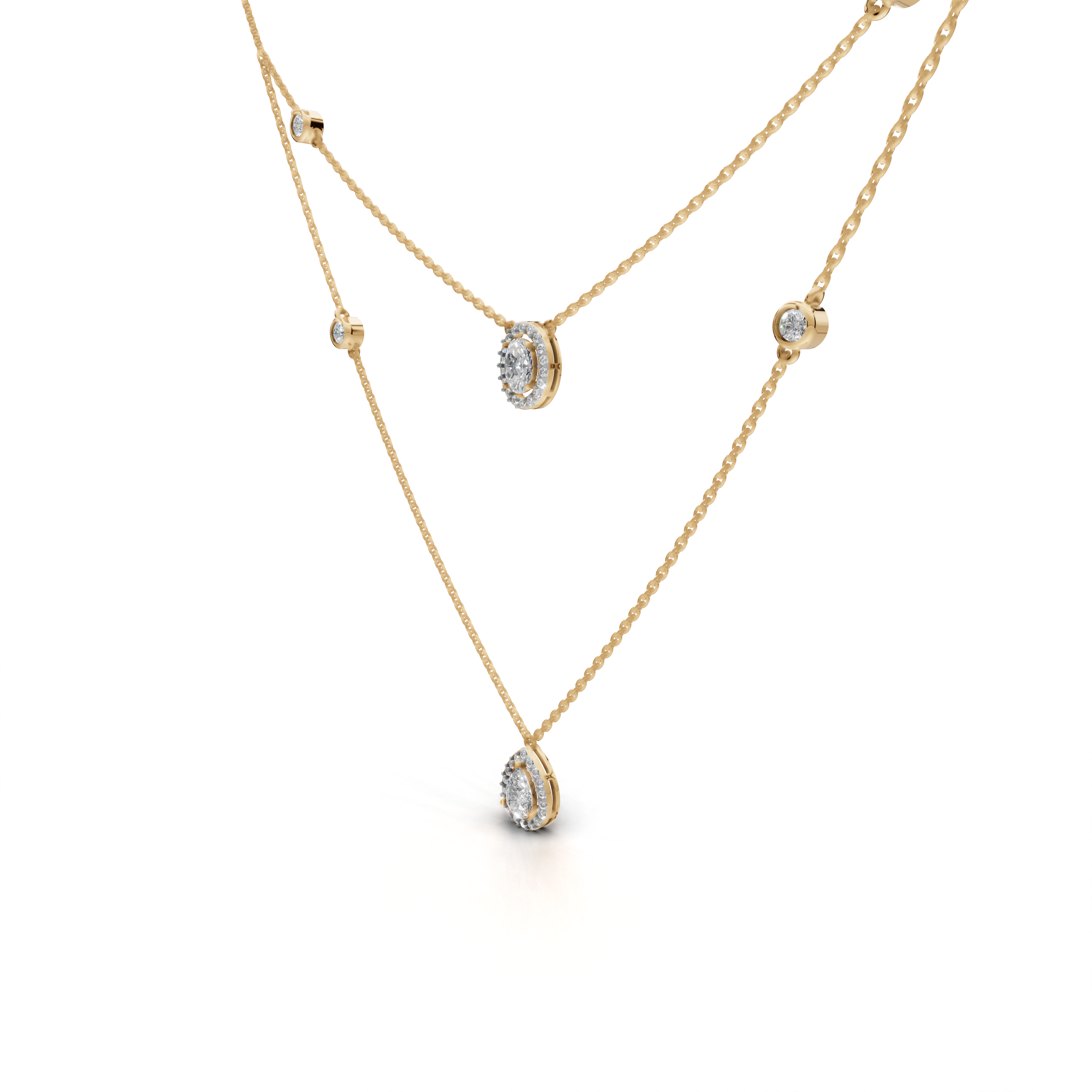 Layered LGD Double-Chain Necklace with Spaced Diamond Station Pattern – LWPD-0323