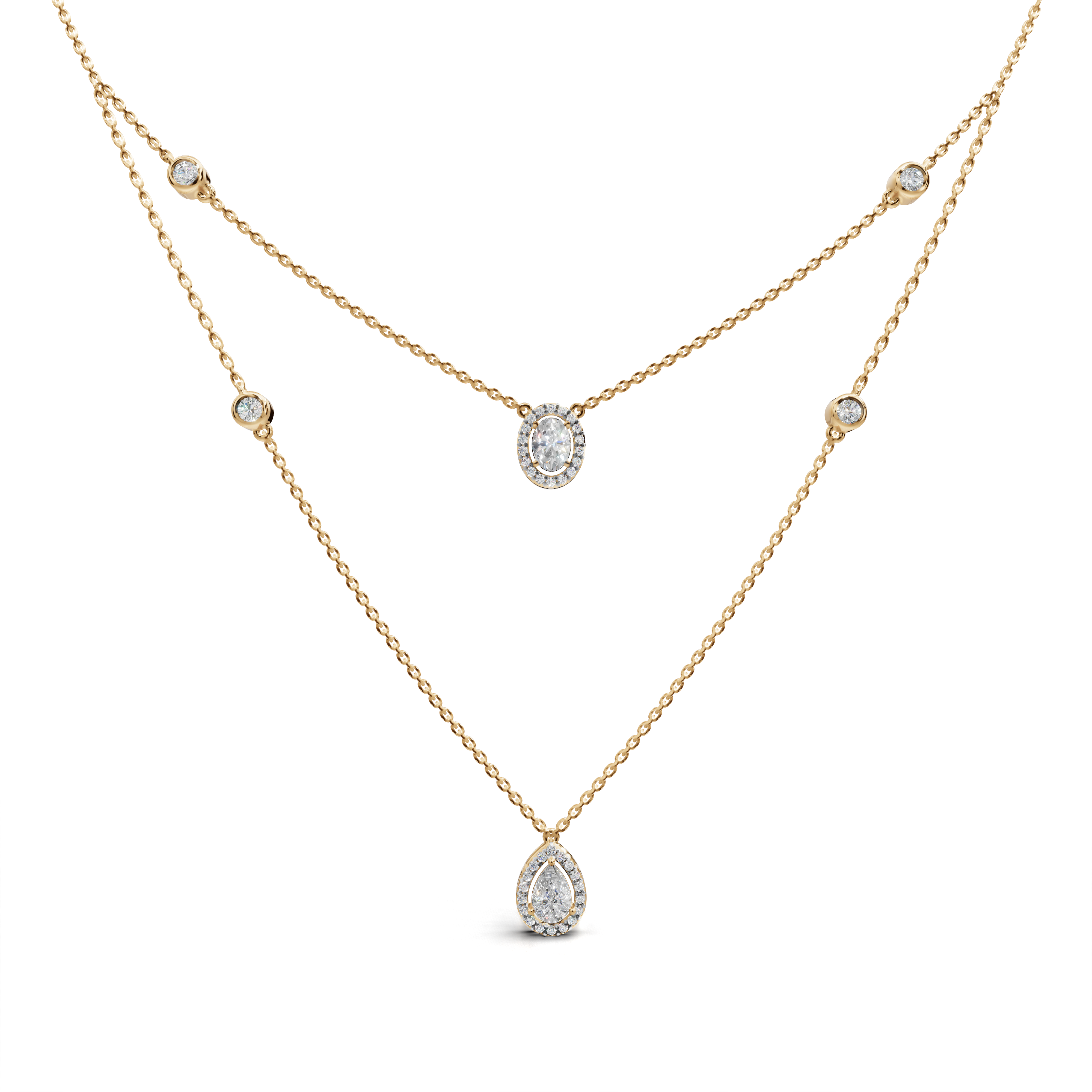 Layered LGD Double-Chain Necklace with Spaced Diamond Station Pattern – LWPD-0323