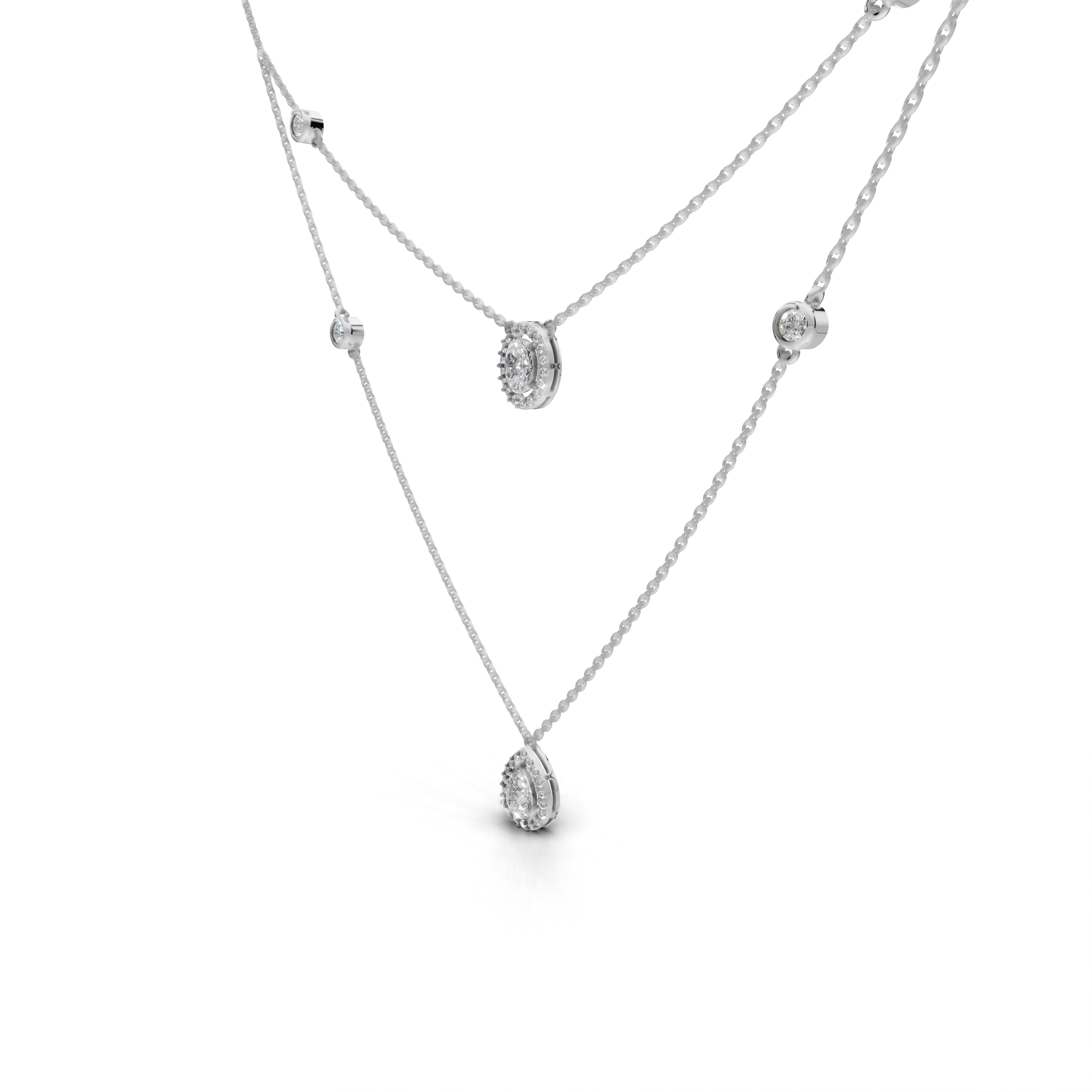Layered LGD Double-Chain Necklace with Spaced Diamond Station Pattern – LWPD-0323
