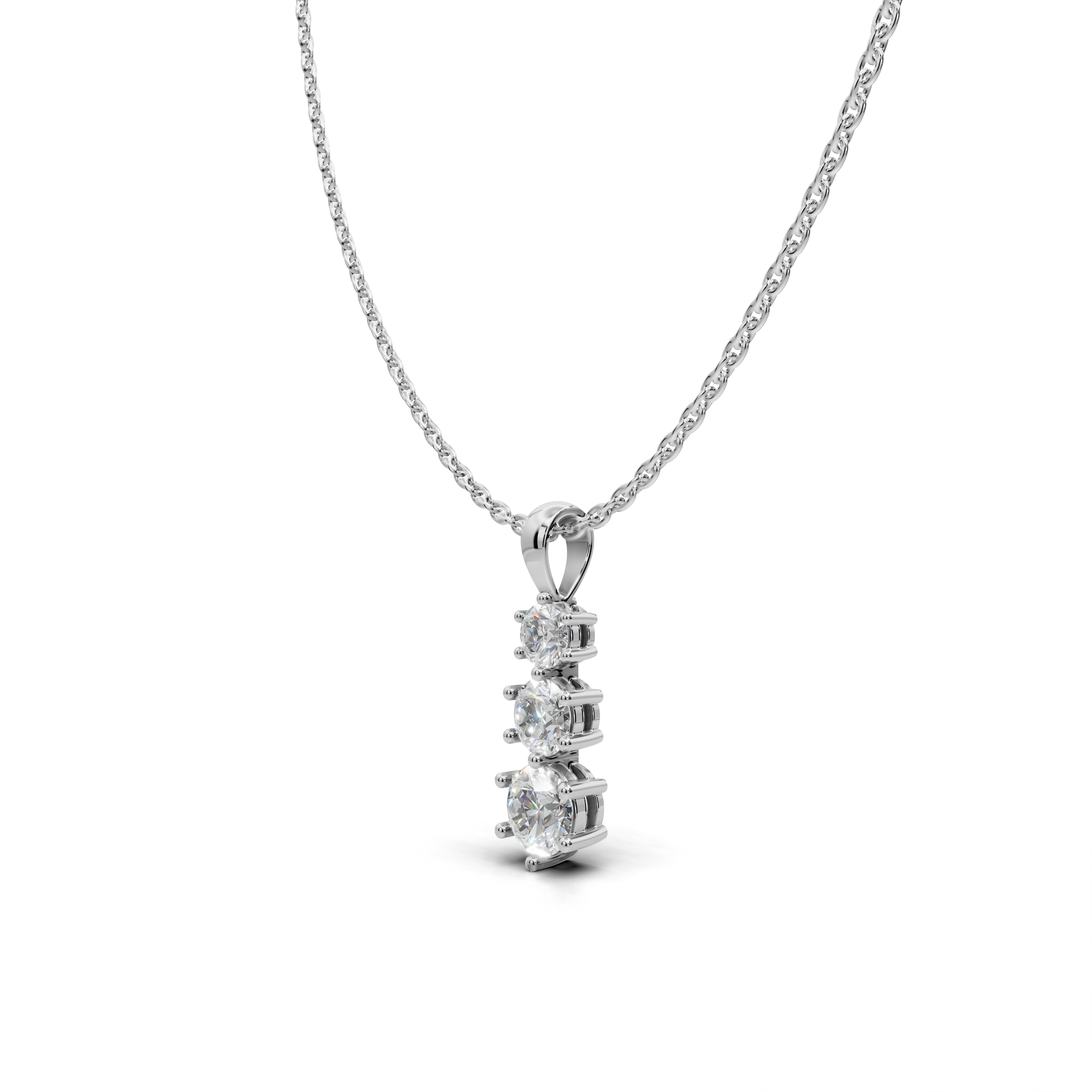 Three Round LGD Vertical Trilogy Pendant Necklace with Linear Arrangement – LWPD-0318