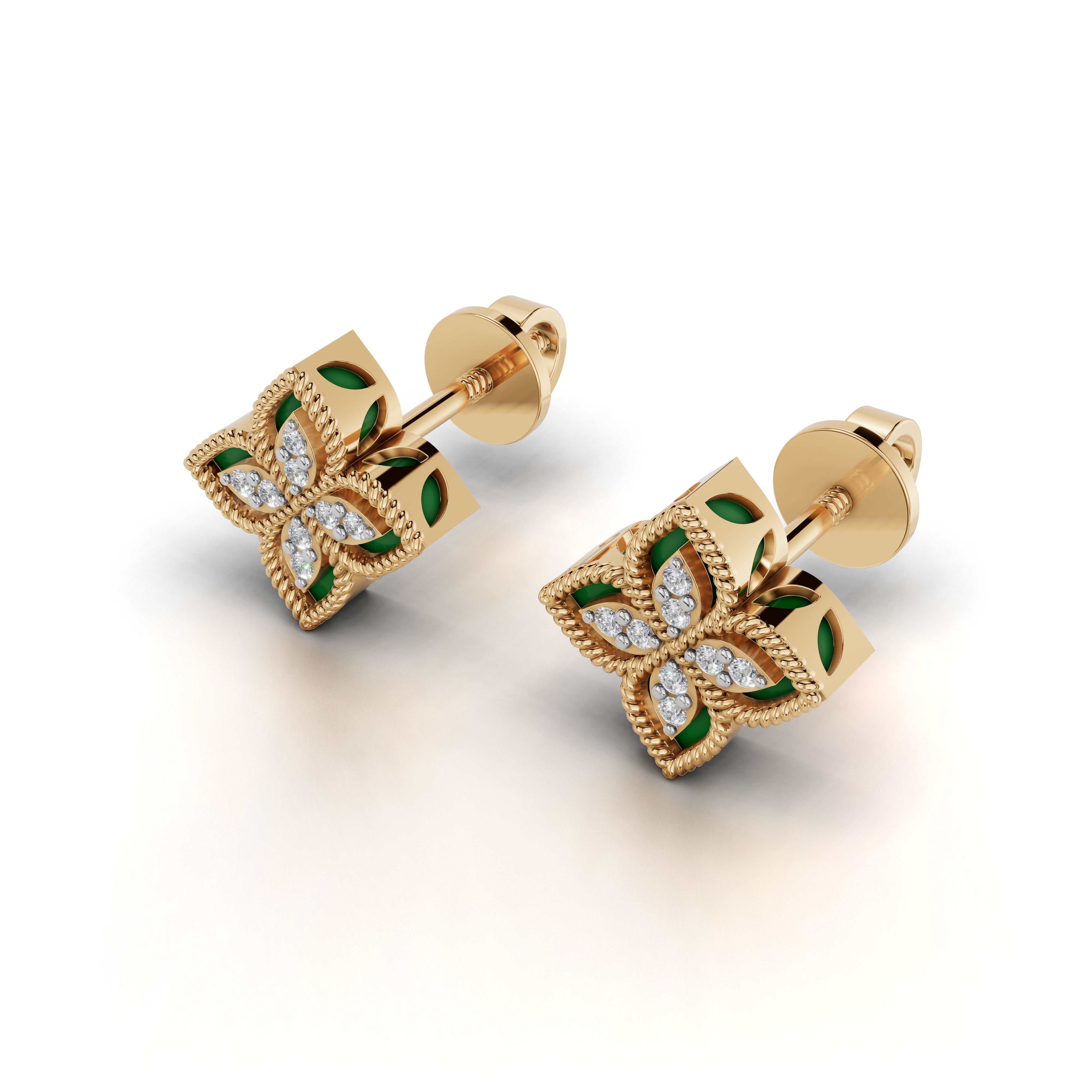 Green Enamel Petals Earrings LWPD-0325-ER