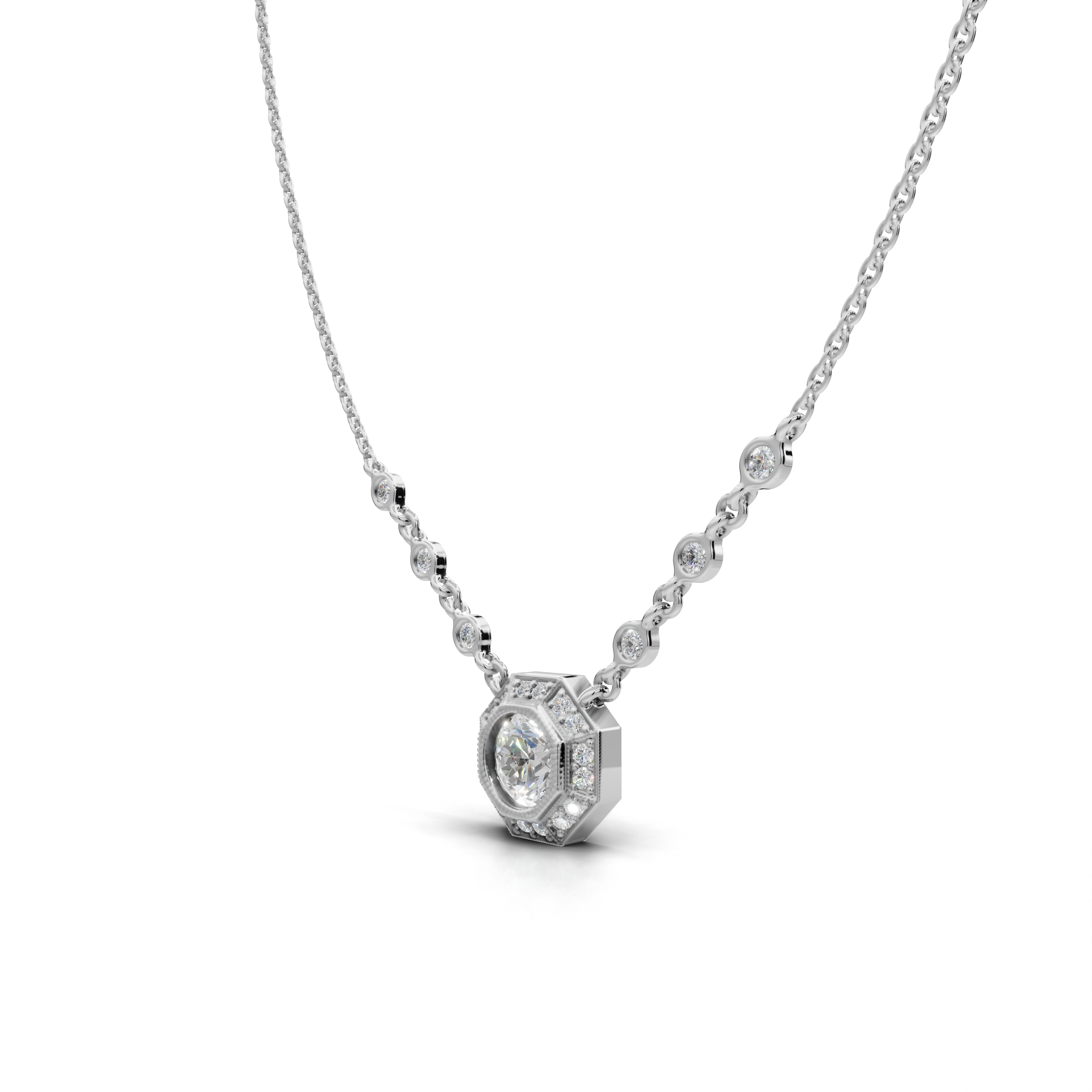 Octagon Diamond Pendant Necklace - LWPD-0234A