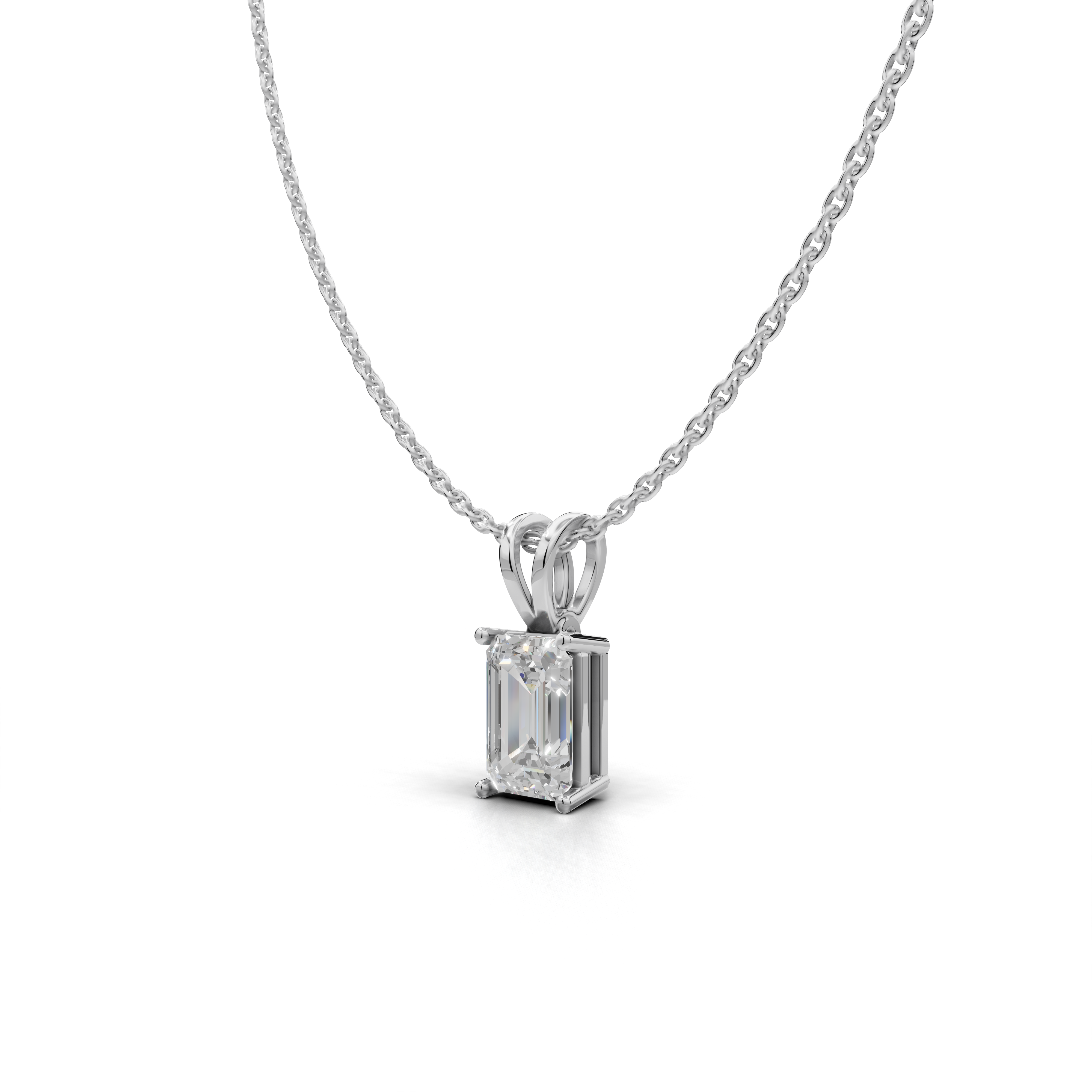 Emerald-Cut LGD Solitaire Pendant Necklace with Clean Geometric Silhouette – LWPD-0115