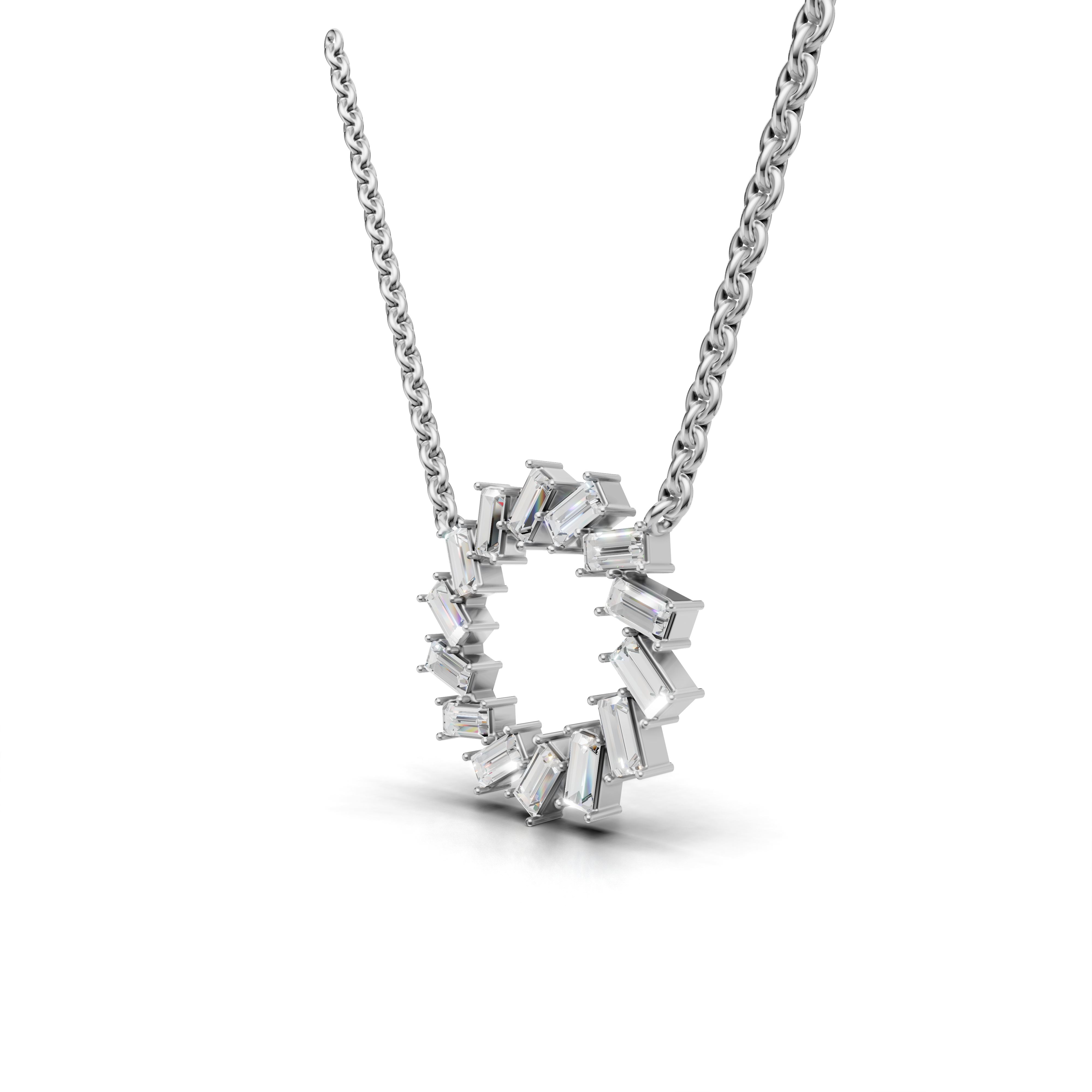 Dazzling Baguette Diamond Circle Pendant Necklace