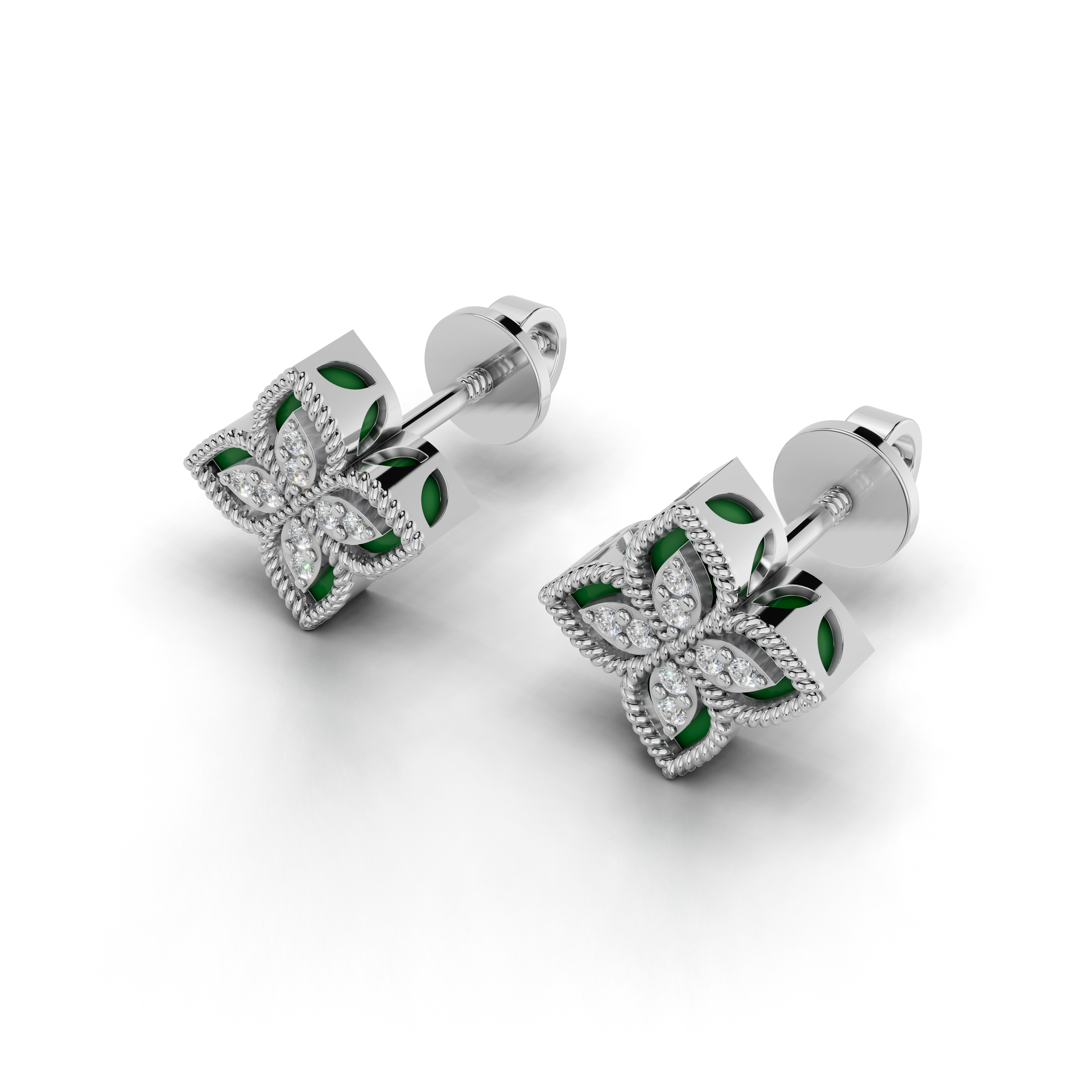 Green Enamel Petals Earrings LWPD-0325-ER