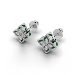 Green Enamel Petals Earrings LWPD-0325-ER