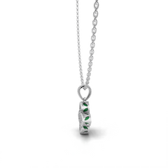 Four-Leaf Clover Green & White Stone Pendant Necklace with Botanical Motif – LWPD-0325
