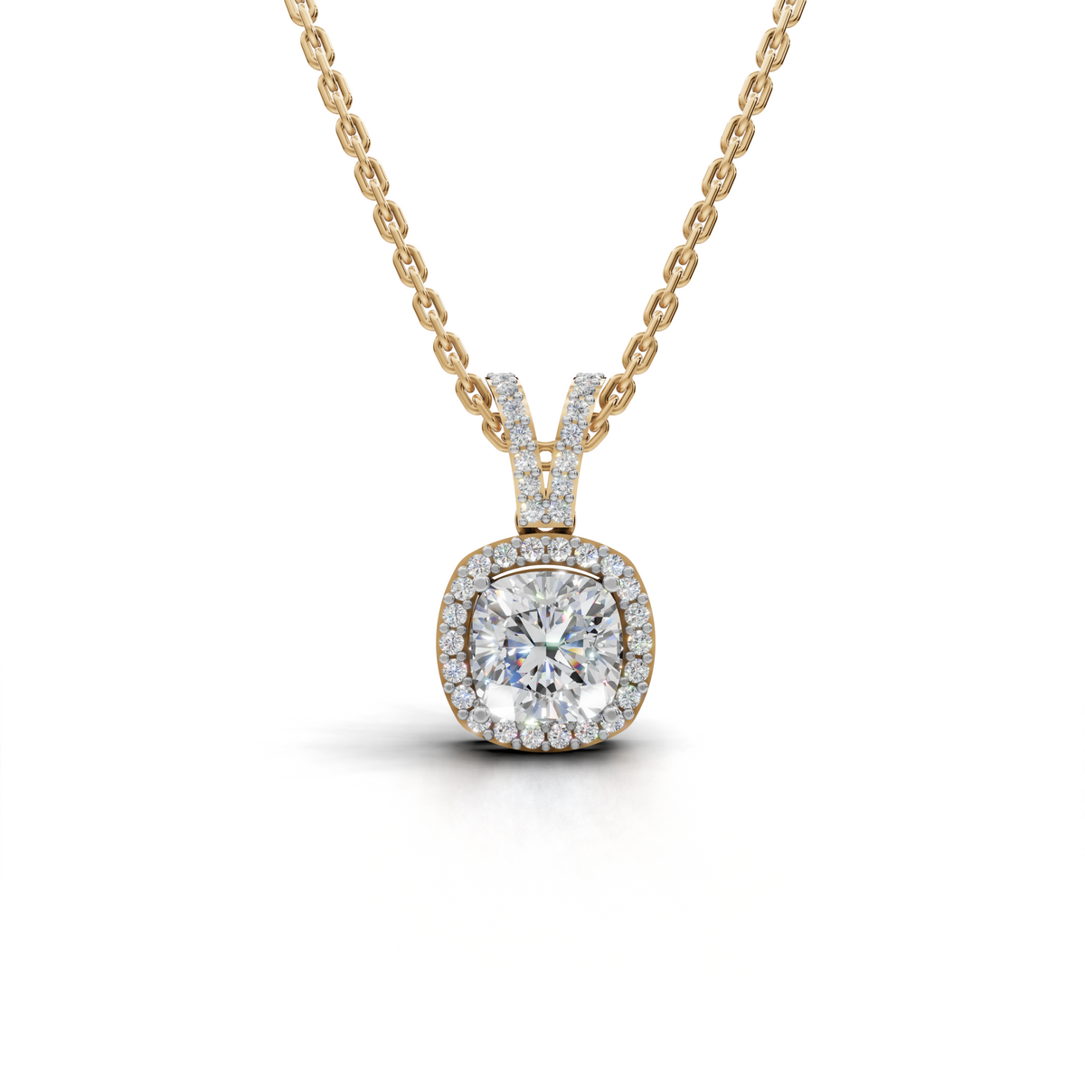 Exquisite Cushion-Cut Diamond Halo Pendant
