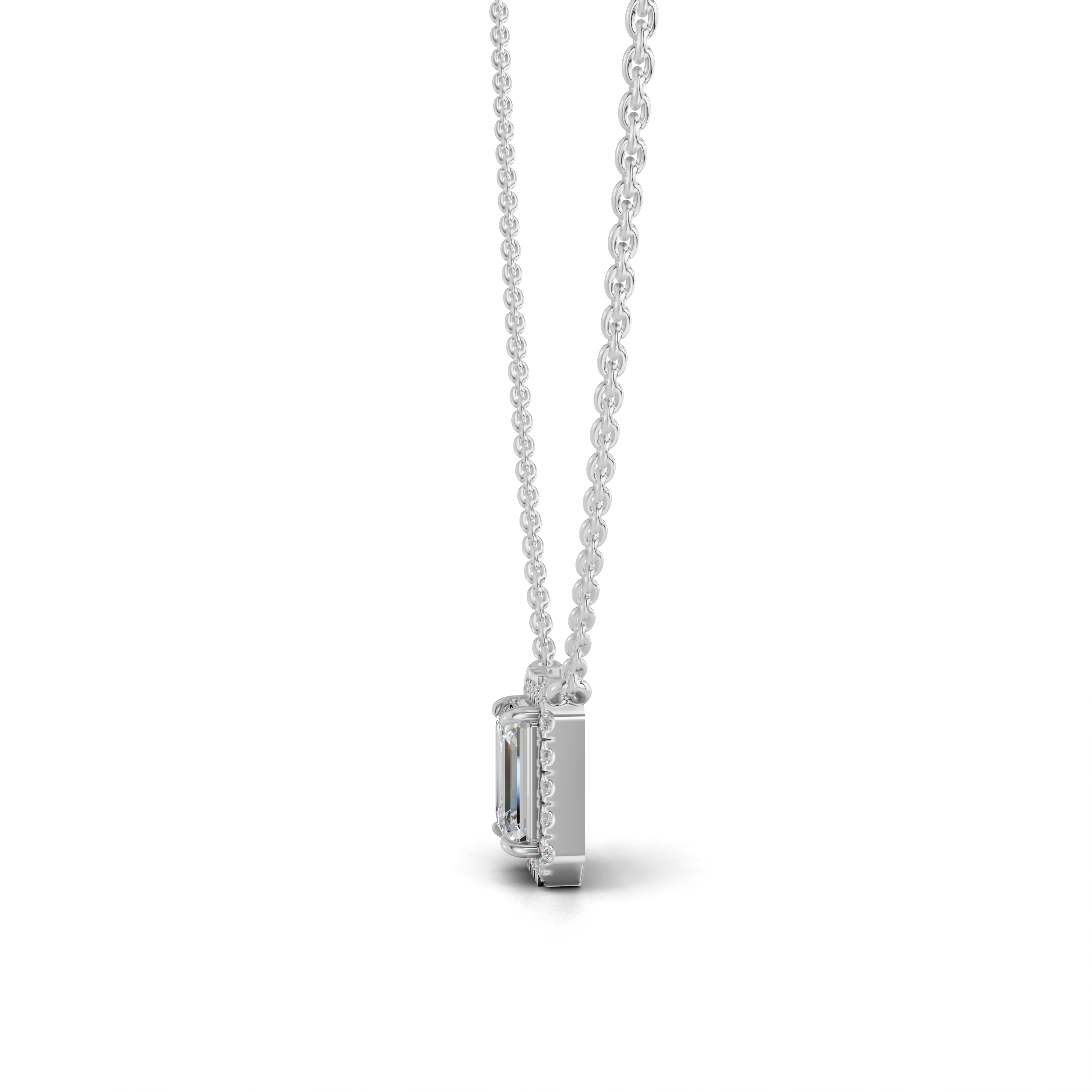 Emerald Cut Diamond Halo Pendant Necklace
