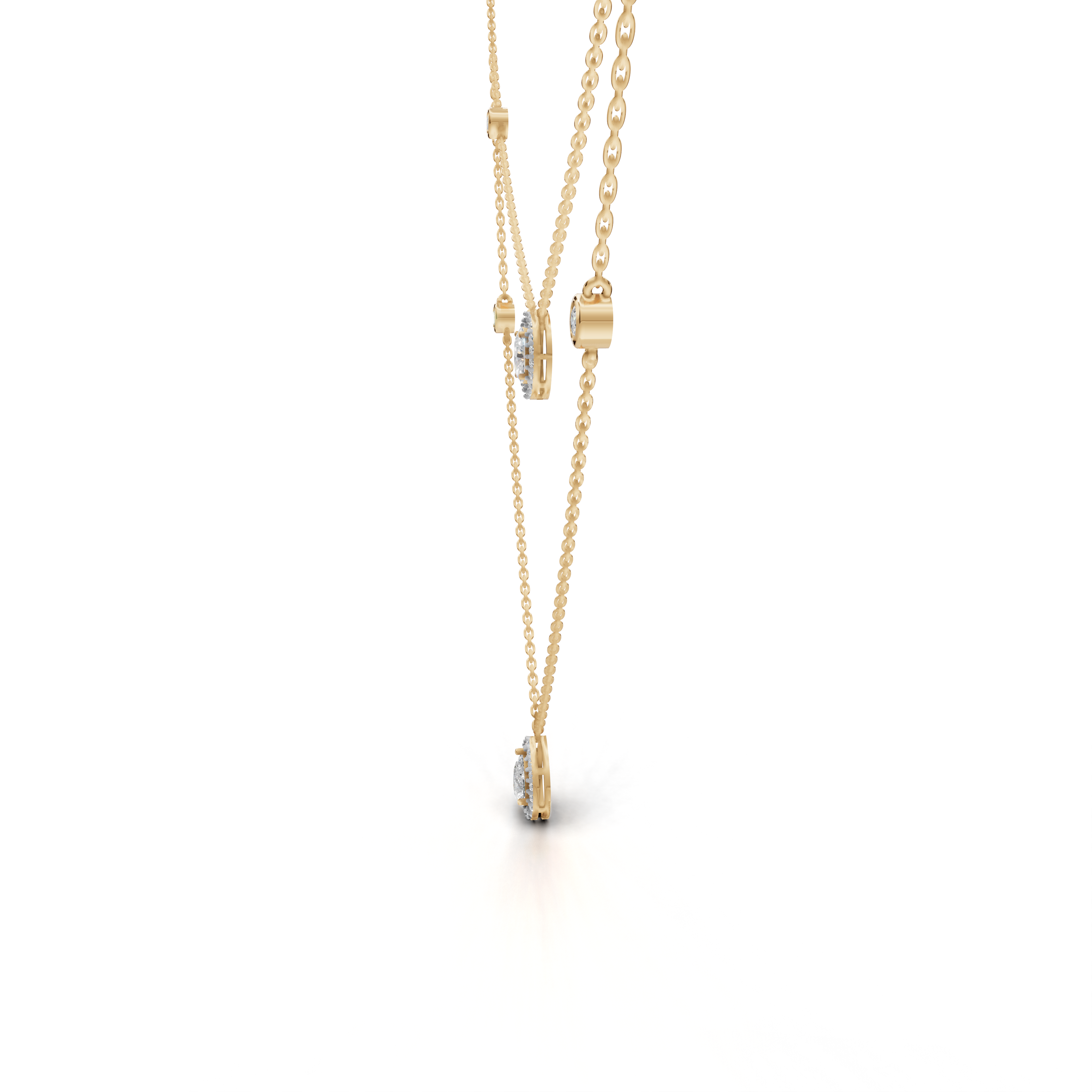 Layered LGD Double-Chain Necklace with Spaced Diamond Station Pattern – LWPD-0323