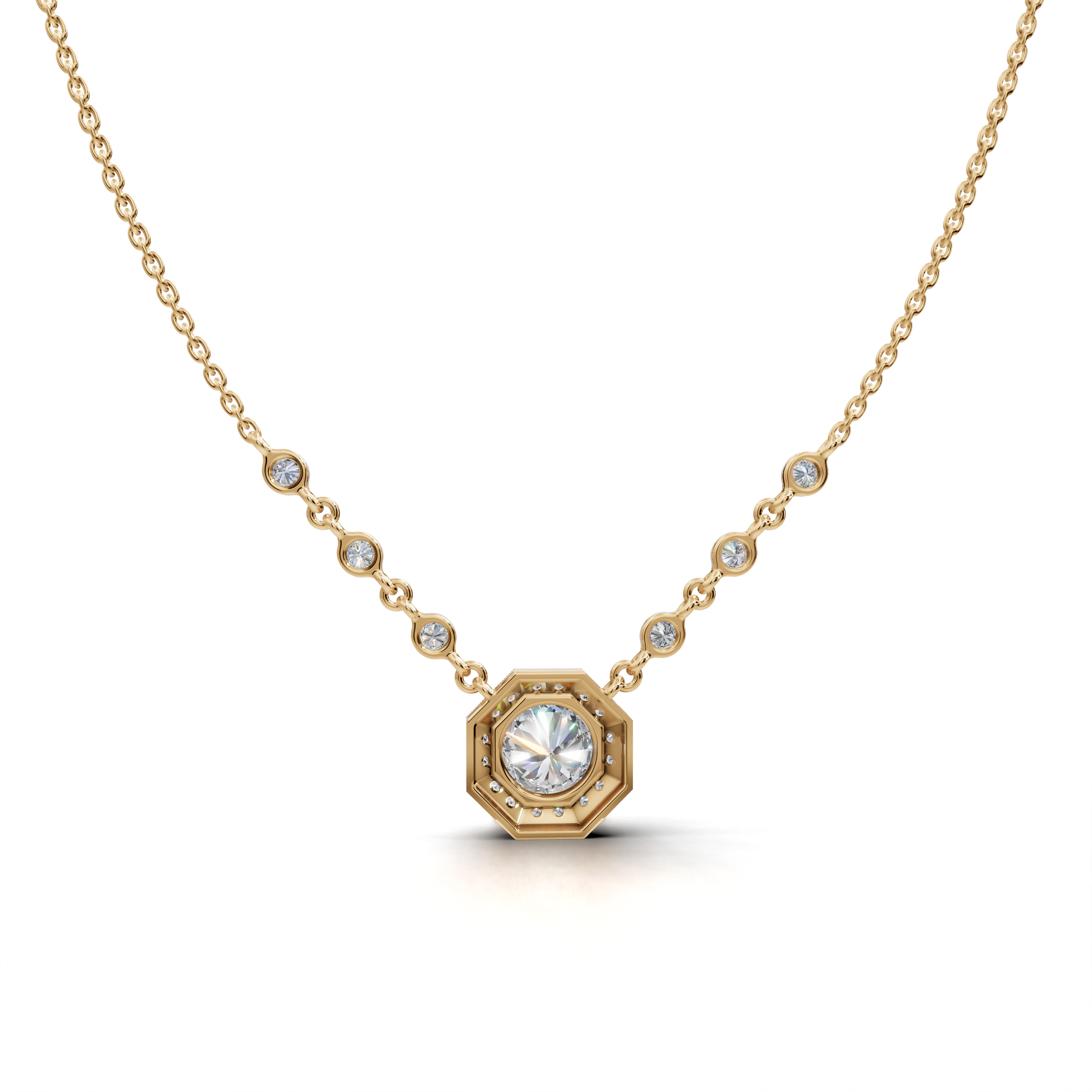Octagon Diamond Pendant Necklace - LWPD-0234A