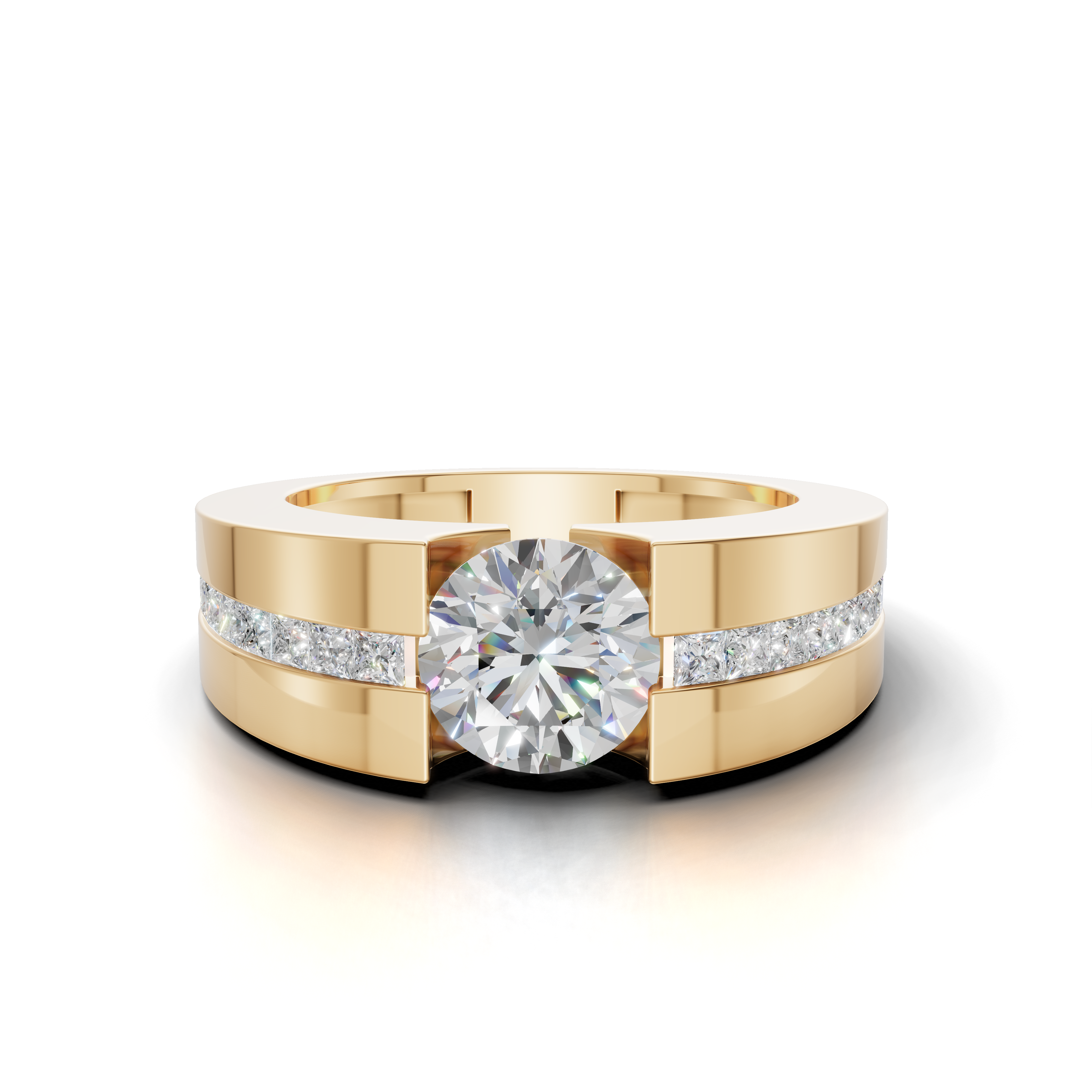 Round Brilliant LGD Geometric Engagement Ring with Bold Wide-Band Design – HWGR-0197