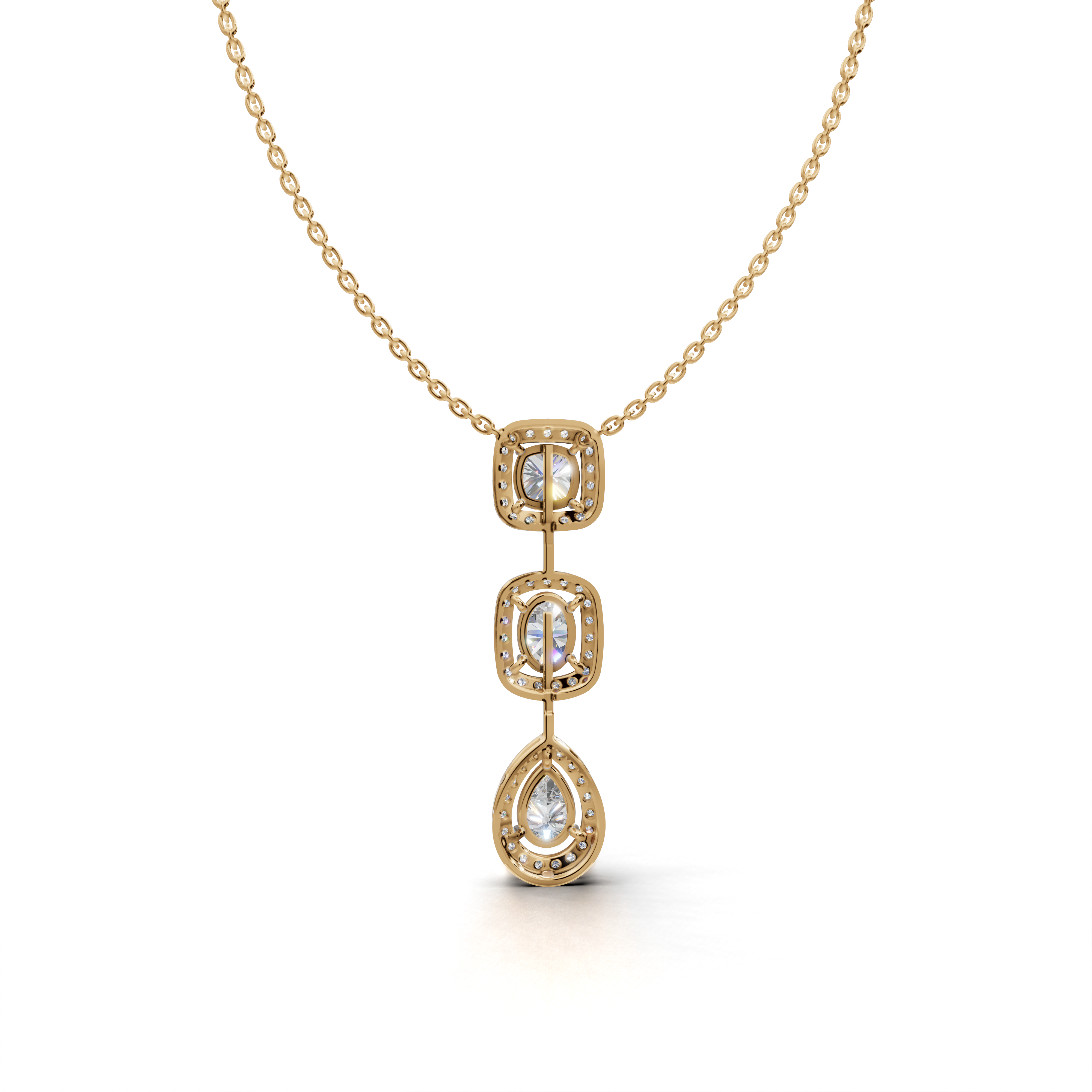 Teardrop LGD Pendant Necklace with Square, Cushion & Pear-Shaped Diamond Arrangement – LWPD-0322
