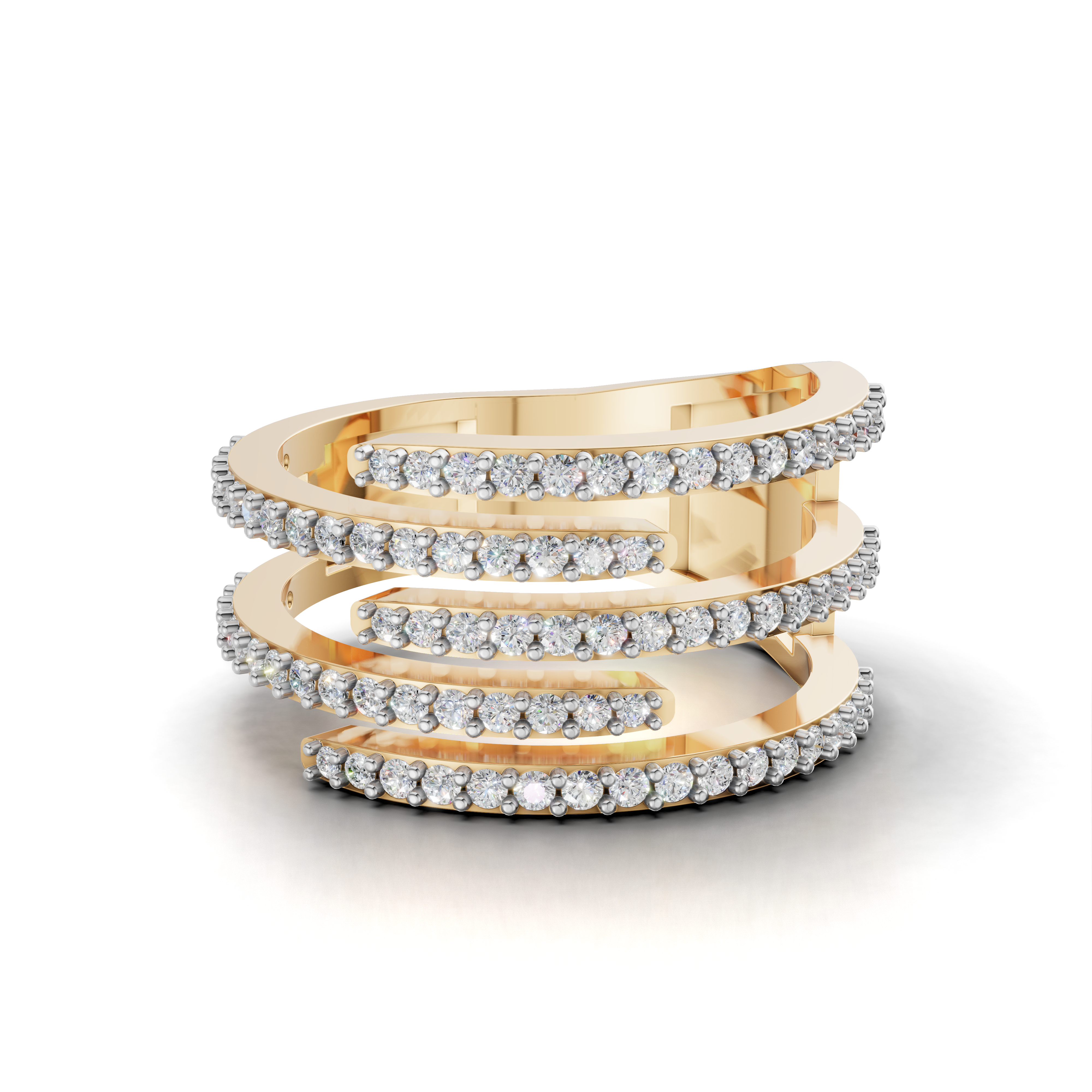 Round LGD Spiral Multi-Band Ring with Flowing Diamond Swirl Pattern – HWLR-0081