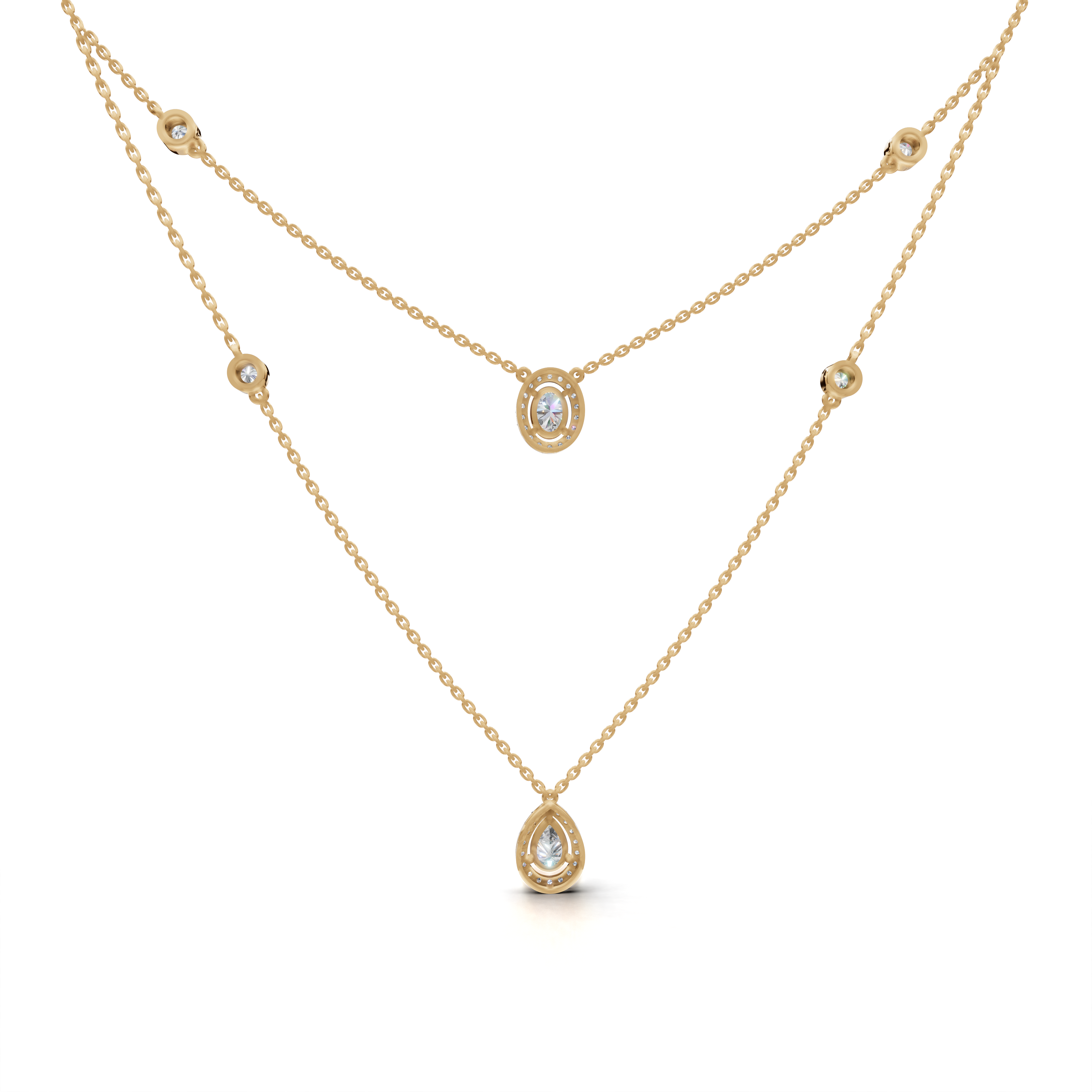 Layered LGD Double-Chain Necklace with Spaced Diamond Station Pattern – LWPD-0323