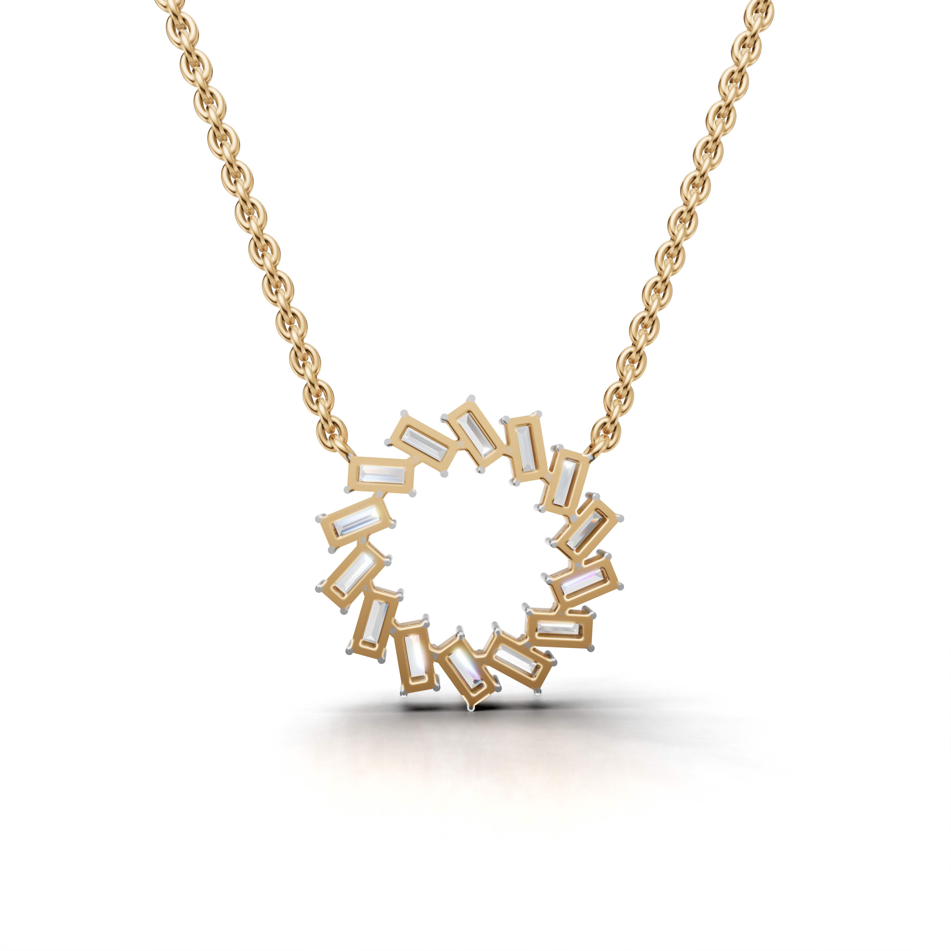 Dazzling Baguette Diamond Circle Pendant Necklace